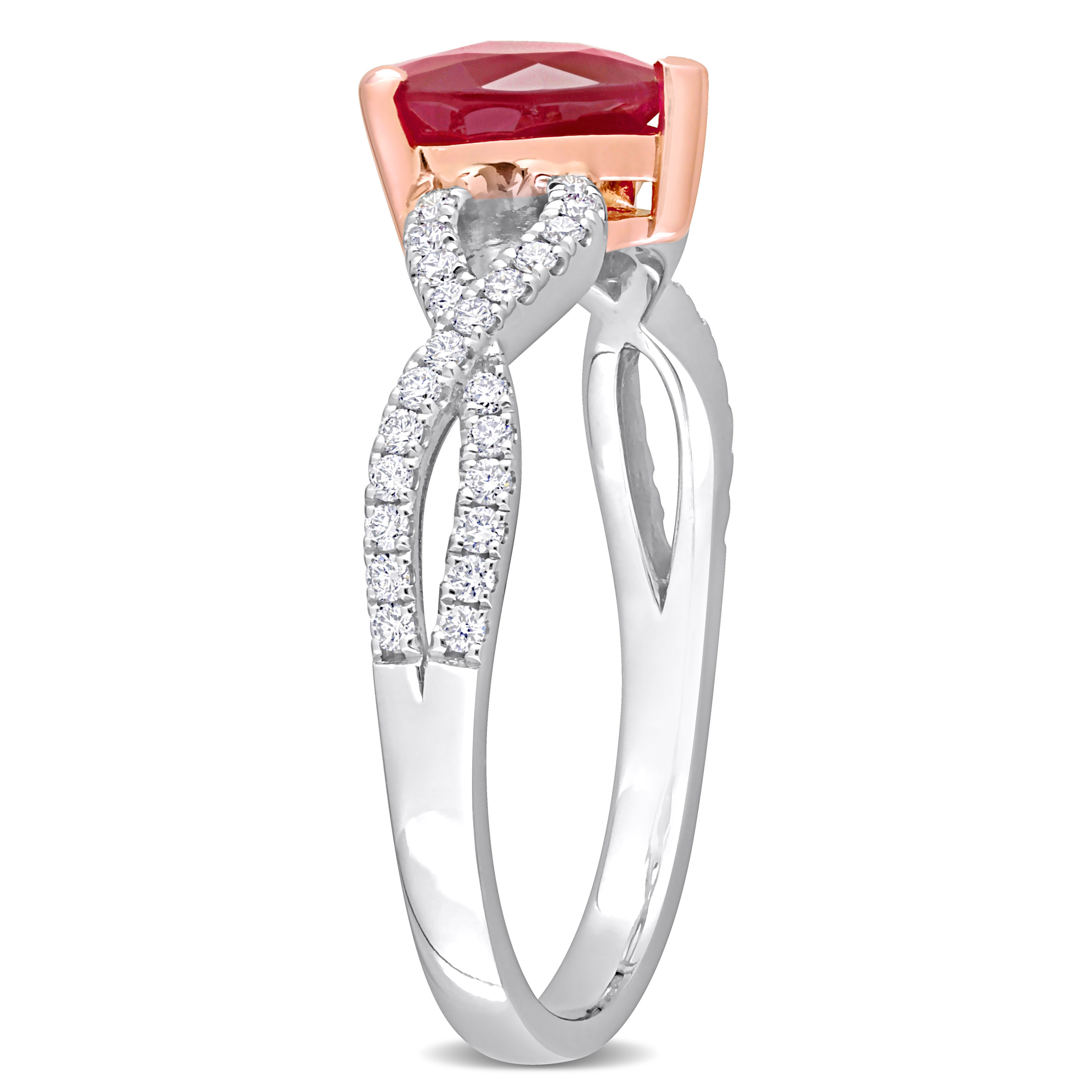 1/4 CT TW Diamond and Ruby Heart Infinity Ring in 14k 2-Tone White and Rose Gold