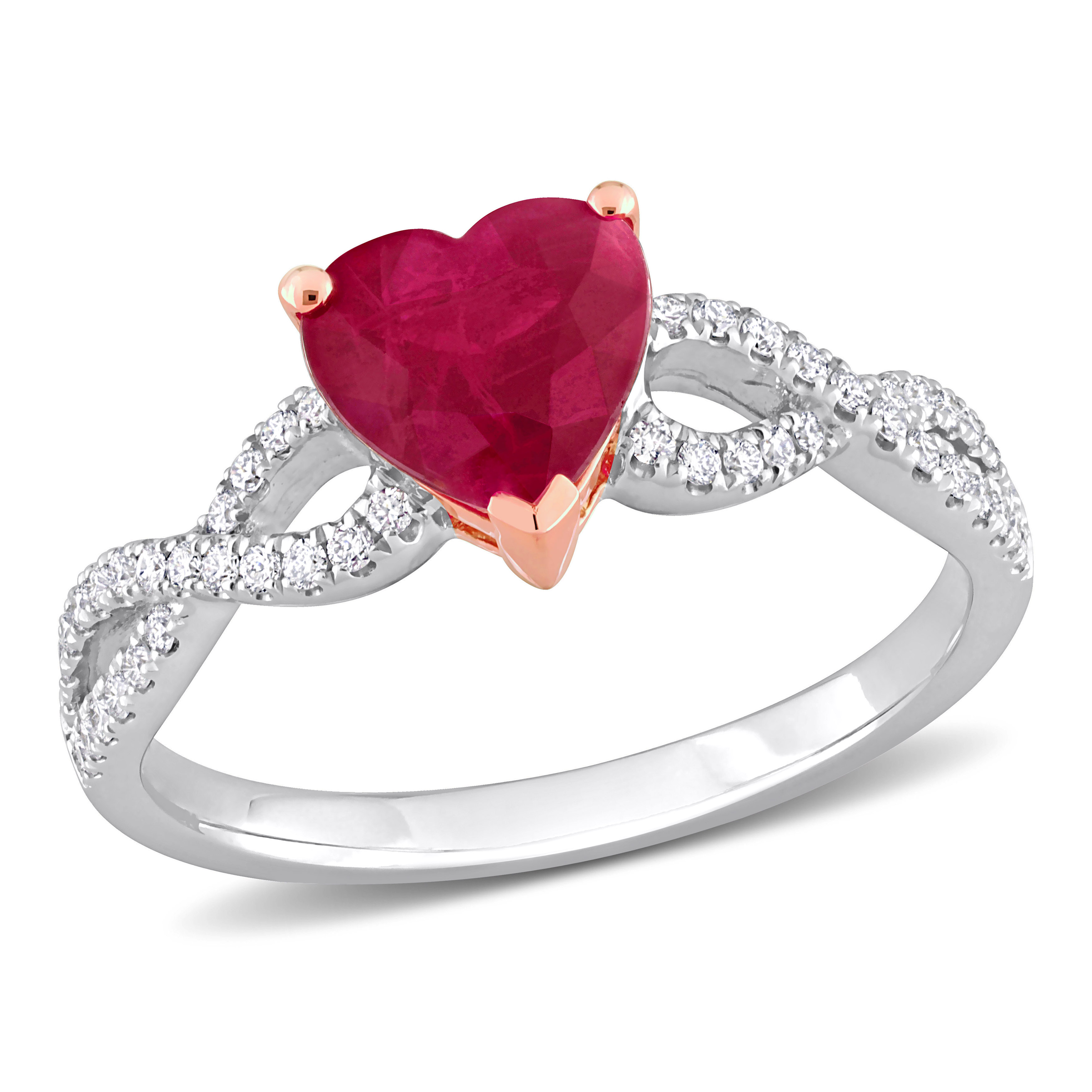 1/4 CT TW Diamond and Ruby Heart Infinity Ring in 14k 2-Tone White and Rose Gold