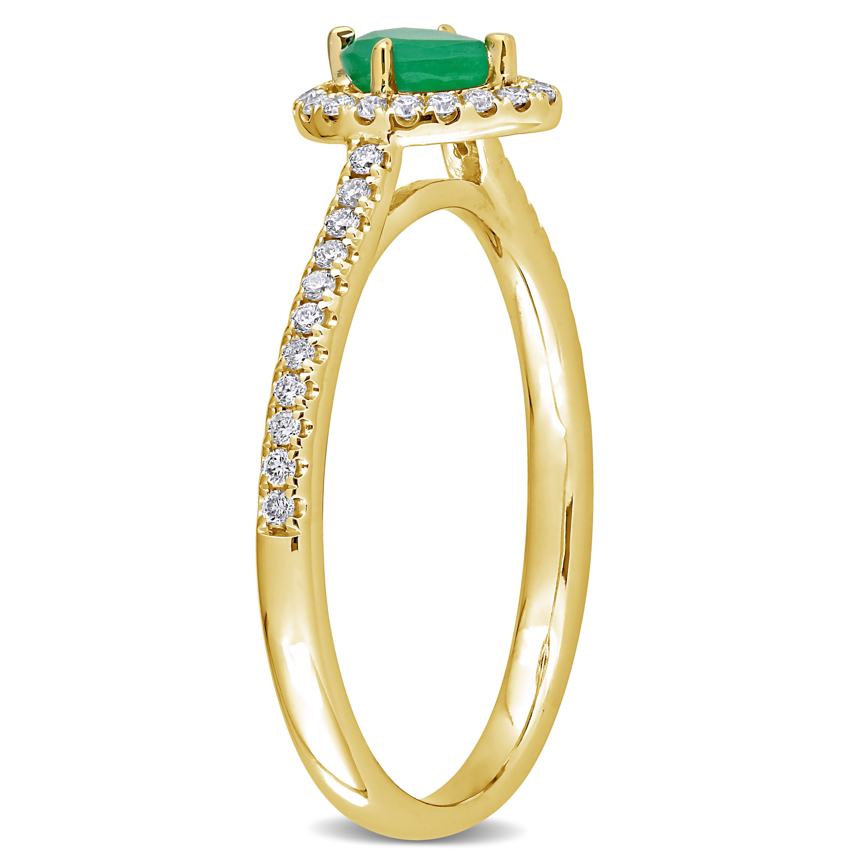 1/3 CT TGW Pear-Shape Emerald and 1/5 CT TDW Diamond Halo Ring in 14k Yellow Gold
