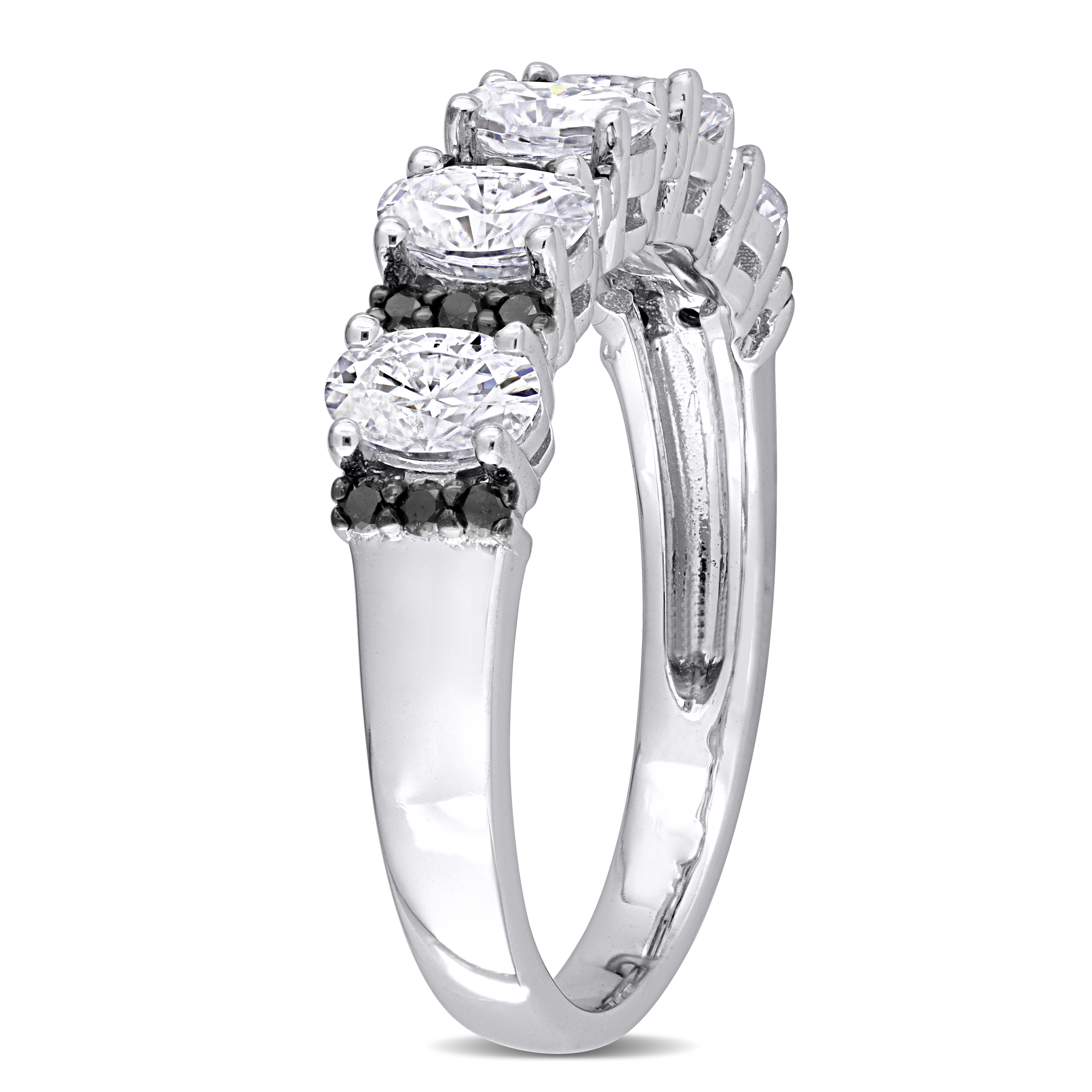 1 CT DEW Oval Created Moissanite and 1/6 CT Black Diamond Semi Eternity Band in 10k White Gold