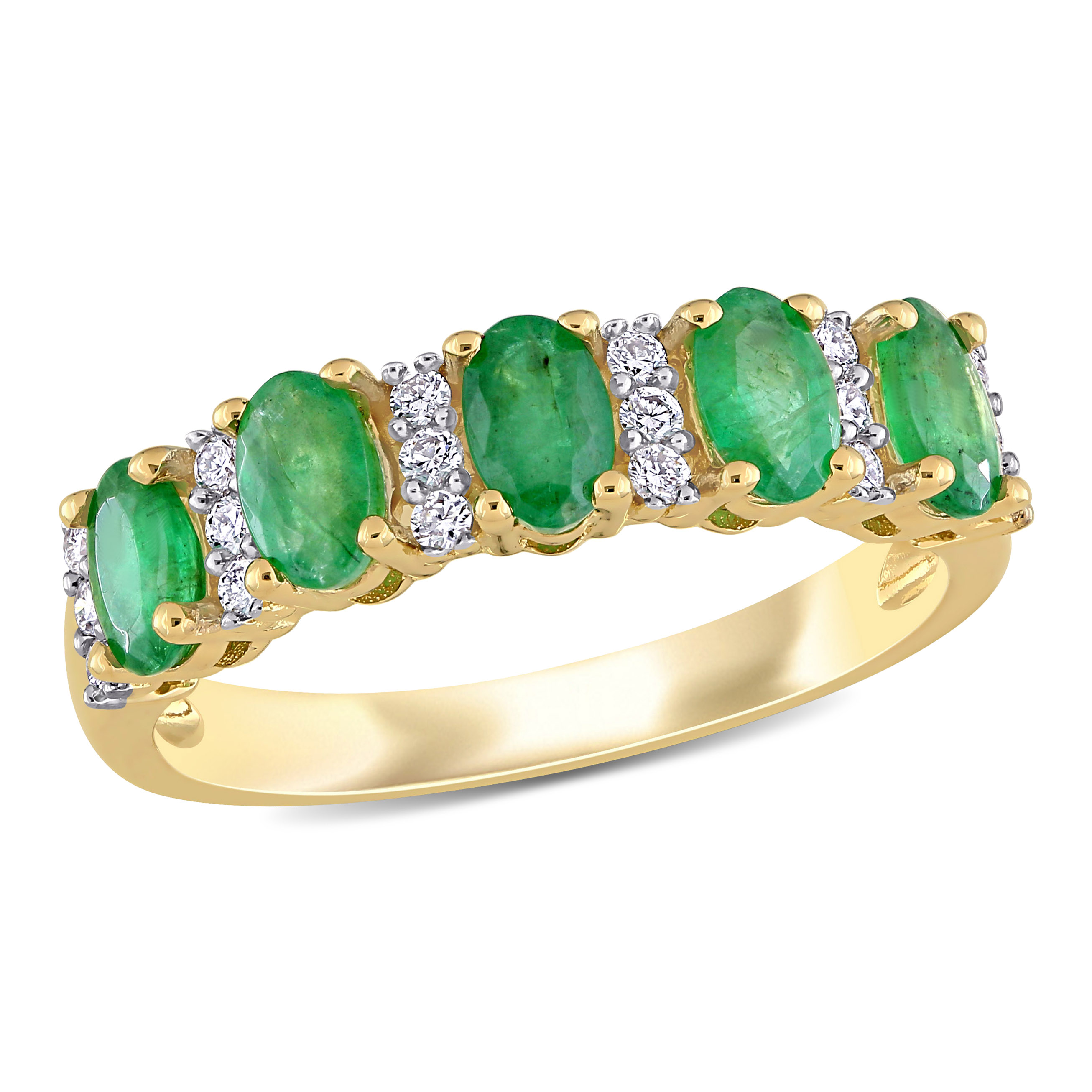 1 1/10 CT TGW Emerald and 1/6 CT TW Diamond Semi Eternity Ring in 14k Yellow Gold