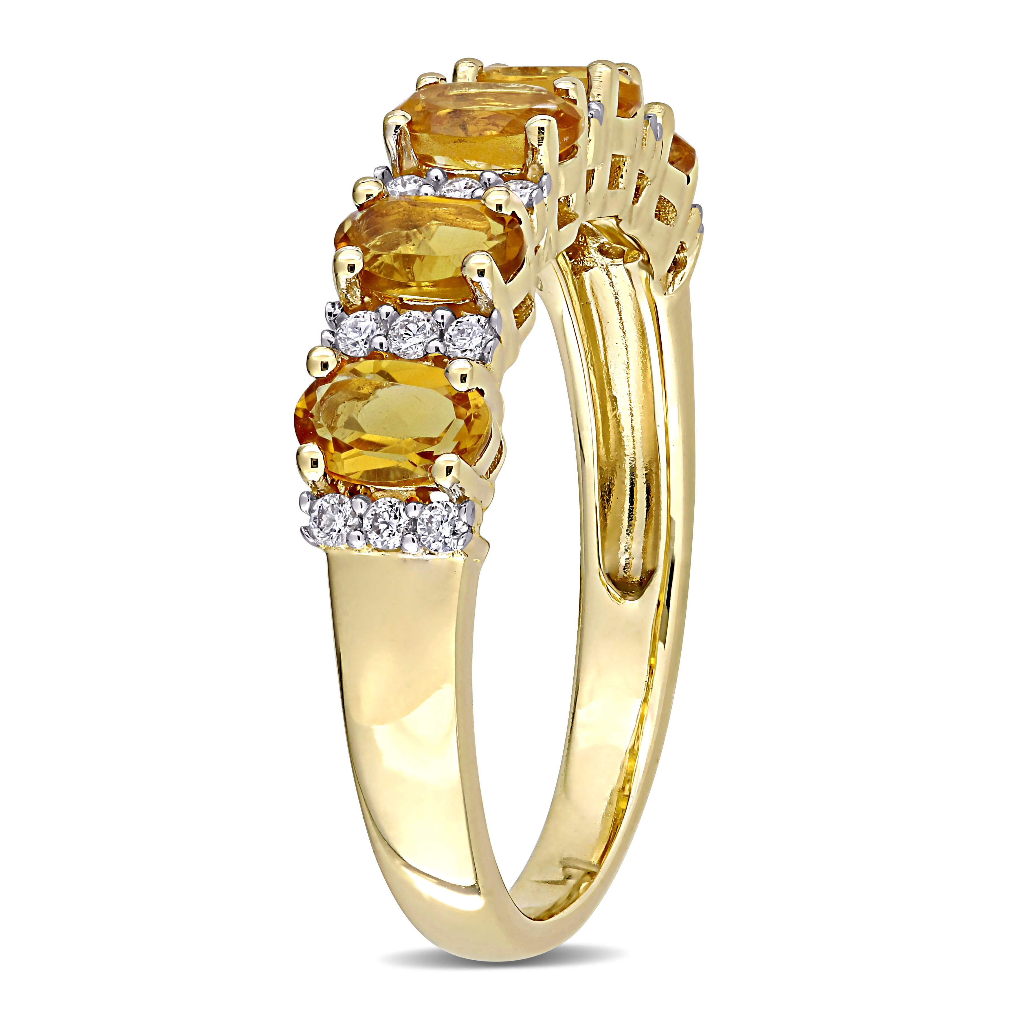 1 1/6 CT TGW Citrine and 1/6 CT TW Diamond Semi Eternity Ring in 14k Yellow Gold