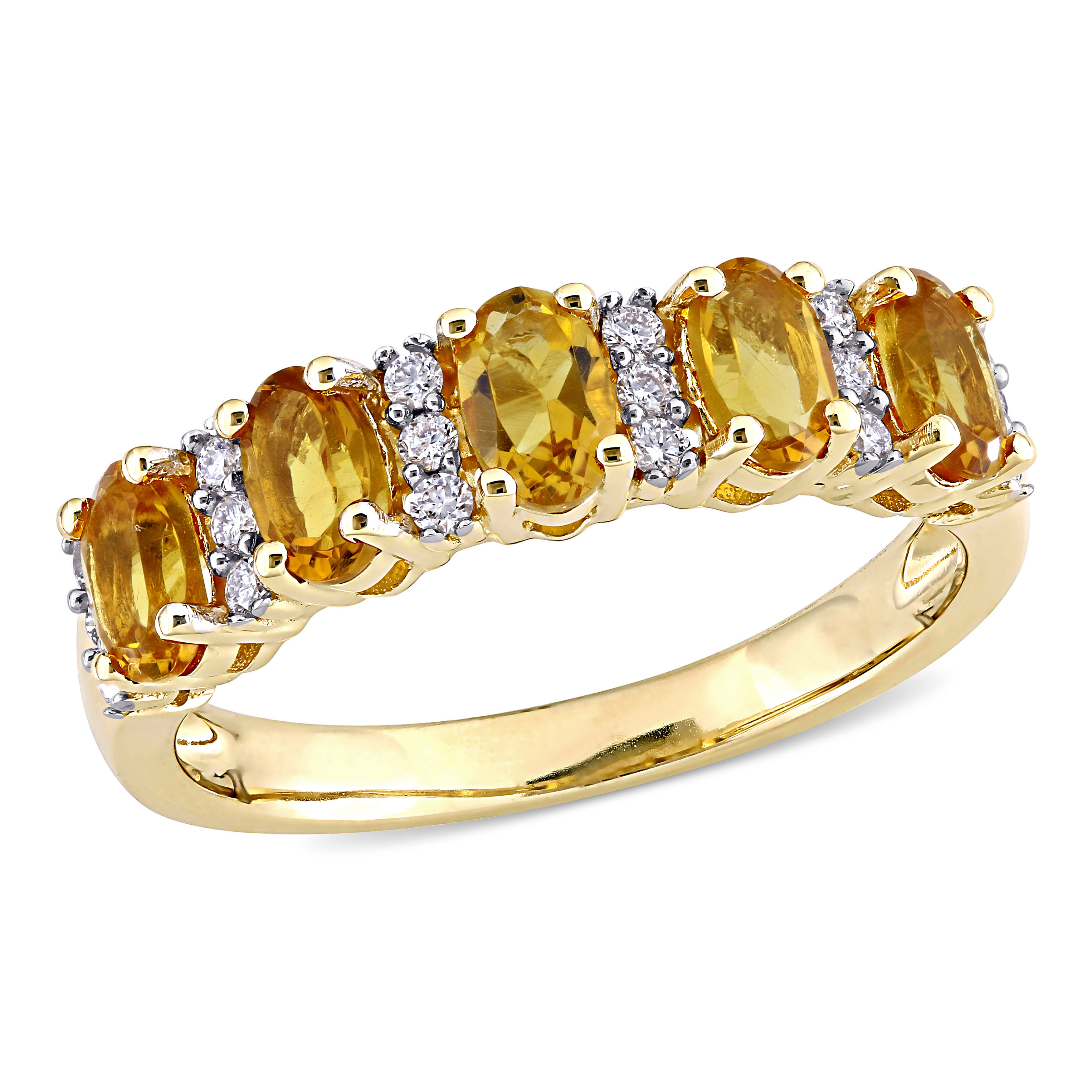 1 1/6 CT TGW Citrine and 1/6 CT TW Diamond Semi Eternity Ring in 14k Yellow Gold