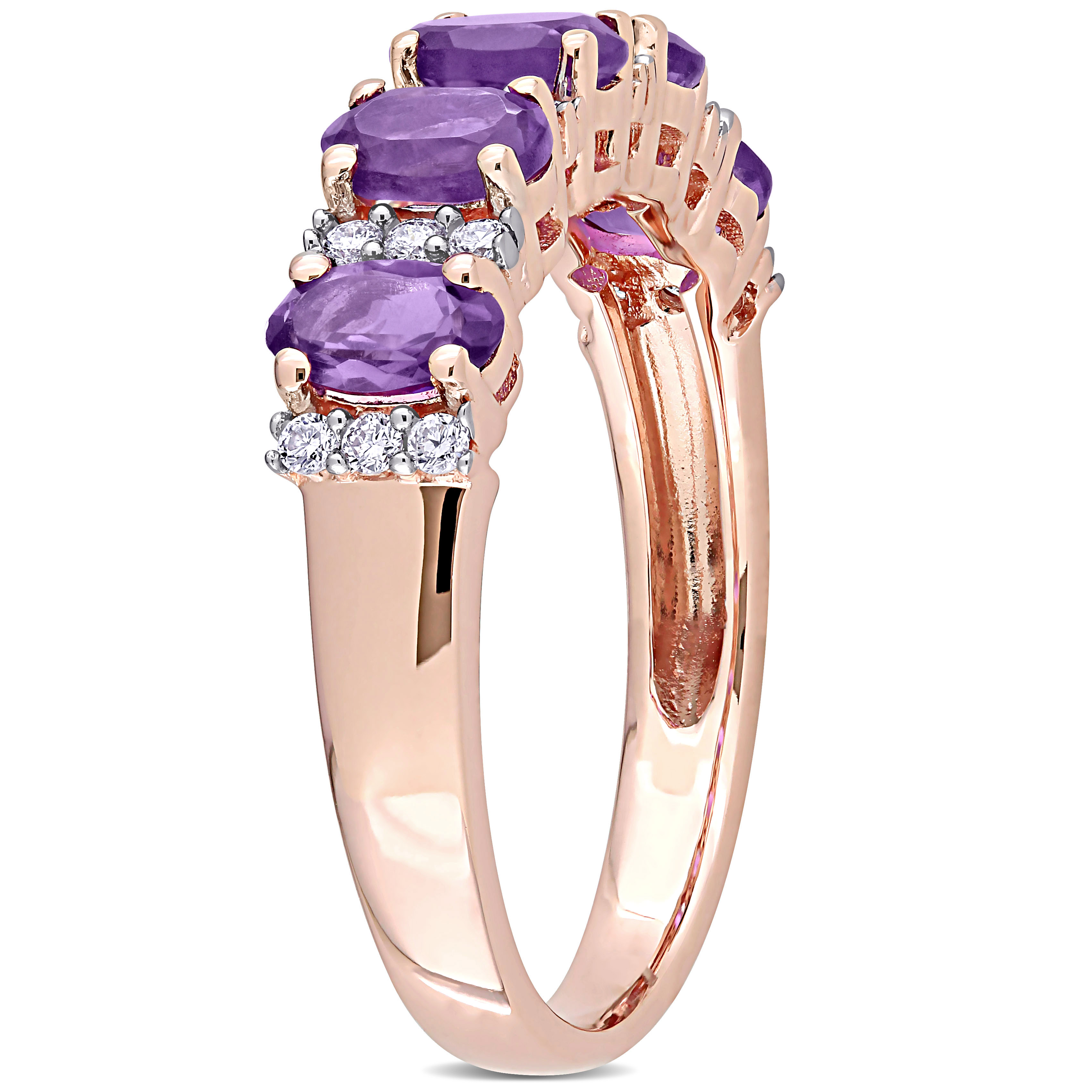 1 1/6 CT TGW African-Amethyst and 1/6 CT TW Diamond Semi Eternity Ring in 14k Rose Gold