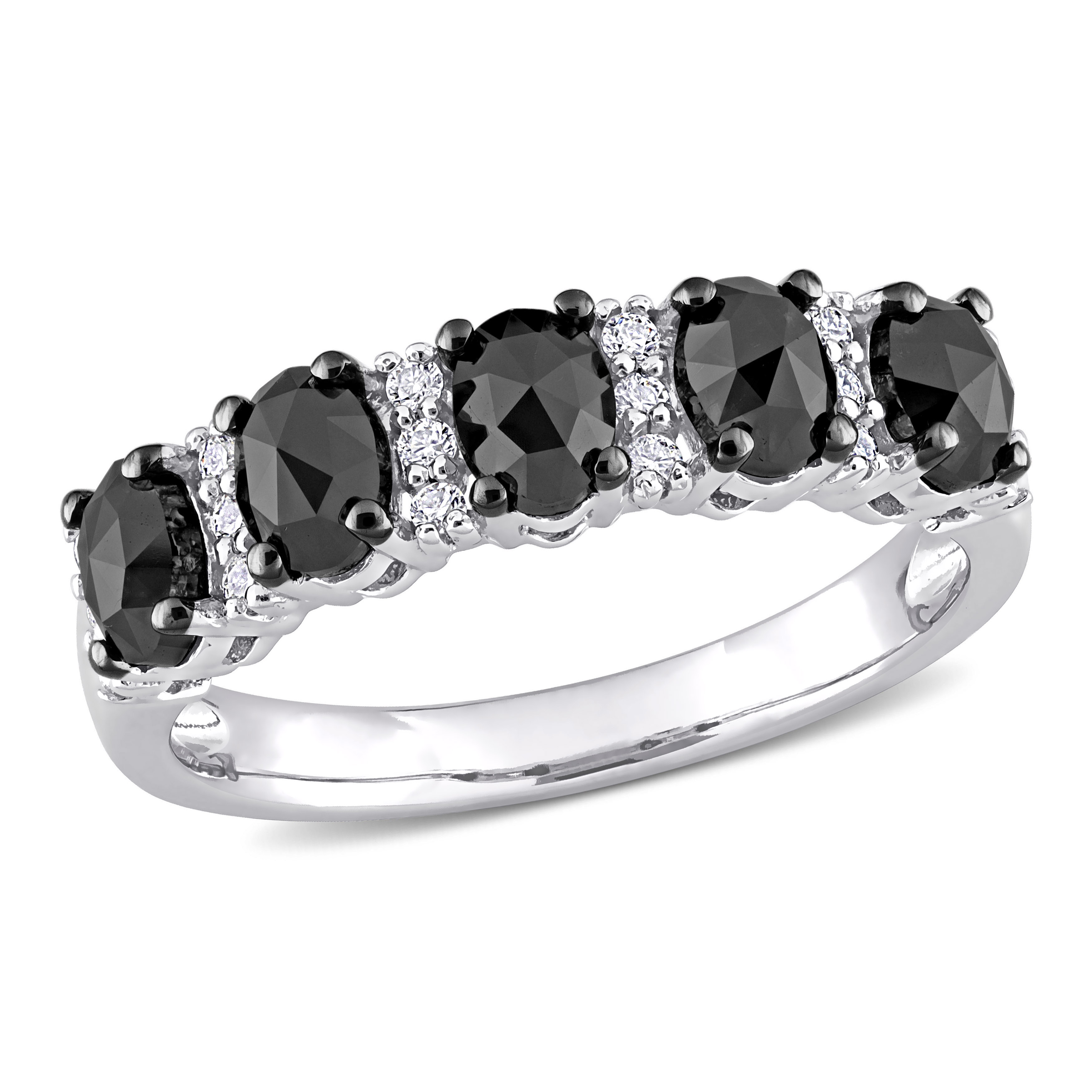 1/7 CT DEW Created Moissanite and 1 1/4 CT TW Oval Black Diamond Semi Eternity Band in 10k White Gold