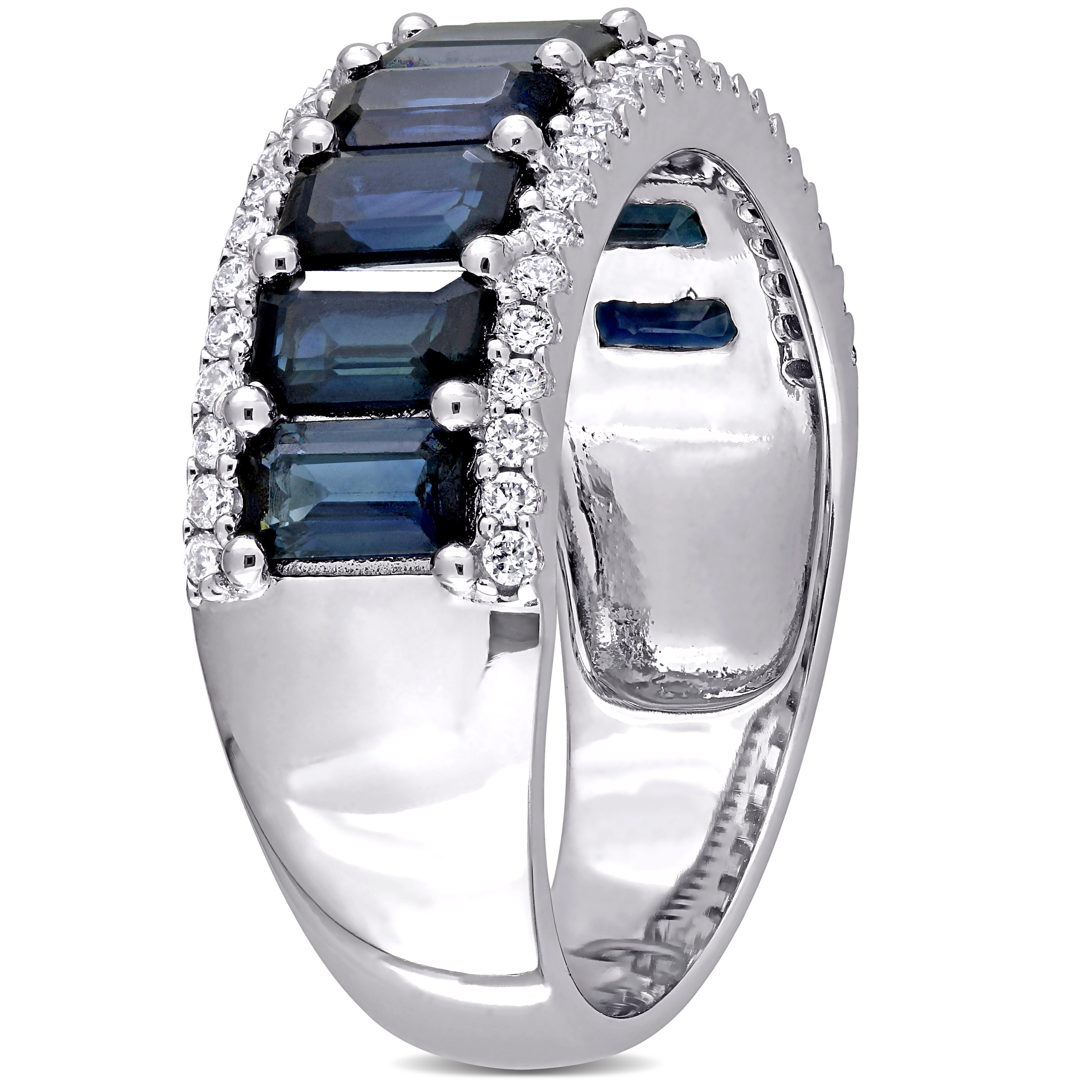 3 1/7 CT TGW Sapphire and 1/3 CT TW Diamond Semi Eternity Ring in 14k White Gold