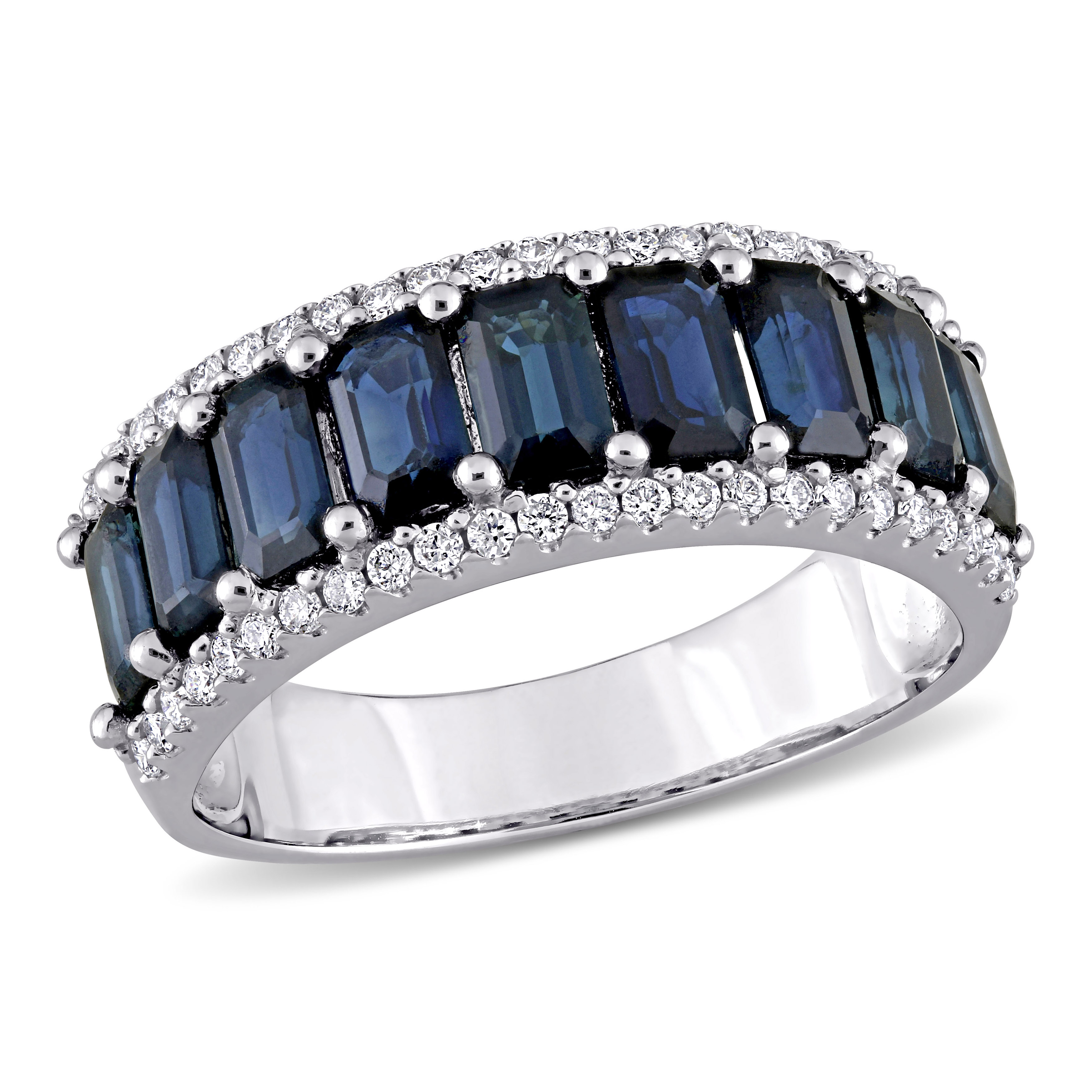 3 1/7 CT TGW Sapphire and 1/3 CT TW Diamond Semi Eternity Ring in 14k White Gold
