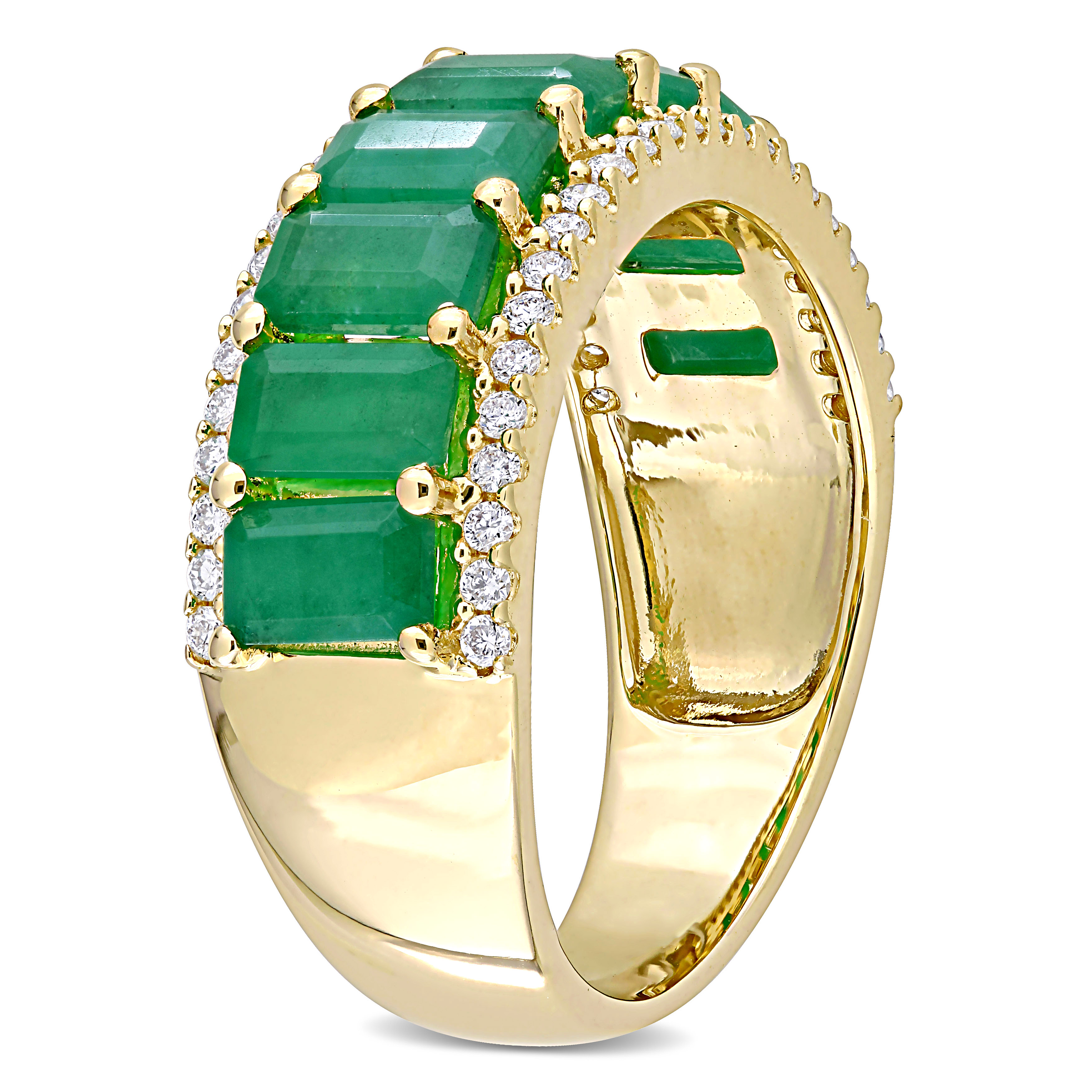 2 2/5 CT TGW Emerald and 1/3 CT TW Diamond Semi Eternity Ring in 14k Yellow Gold