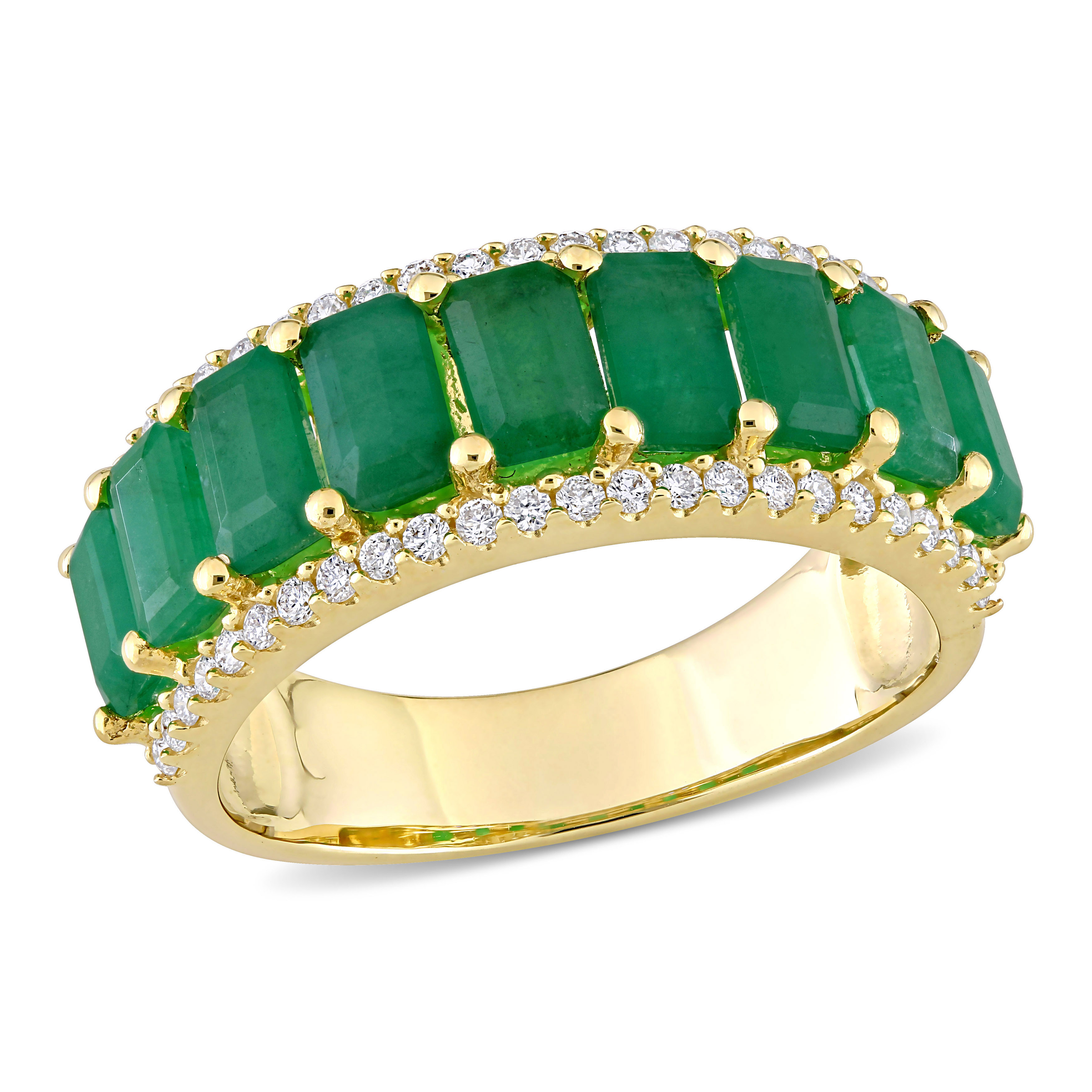 2 2/5 CT TGW Emerald and 1/3 CT TW Diamond Semi Eternity Ring in 14k Yellow Gold