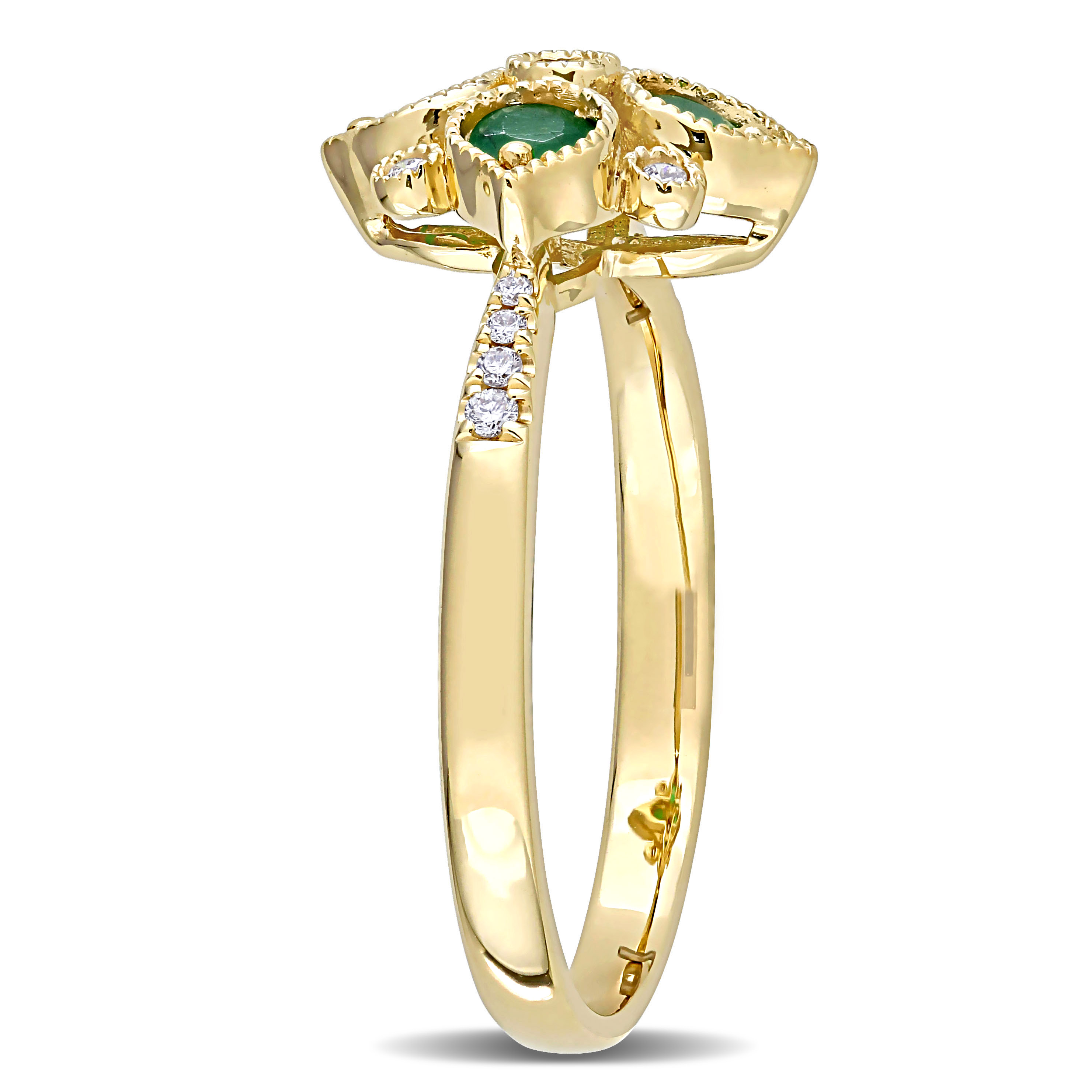 Emerald and Diamond Geometric Ring in 14k Yellow Gold