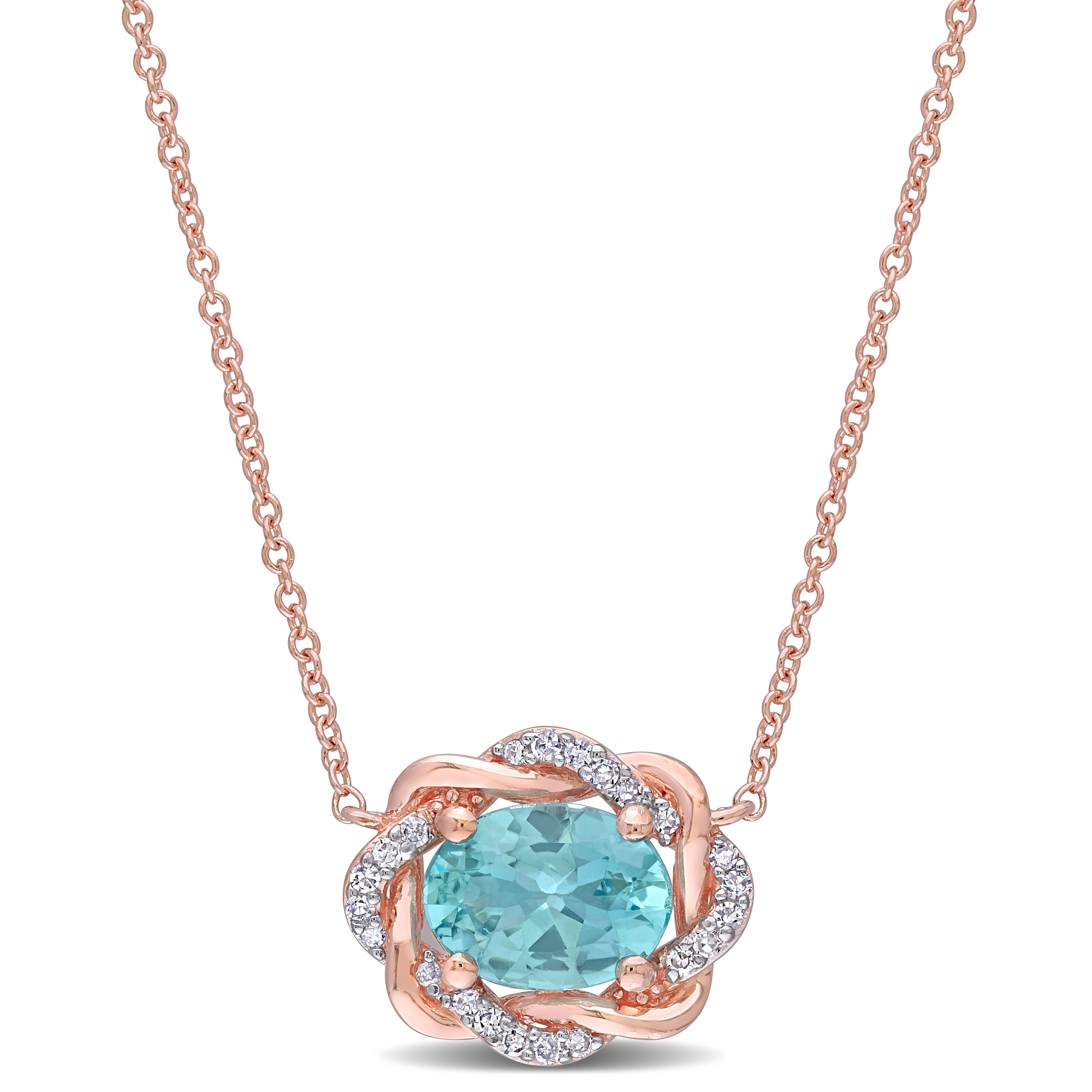 1 1/3 CT TGW Apatite and 1/10 CT TW Diamond Twisted Halo Necklace in 10k Rose Gold - 17 in.