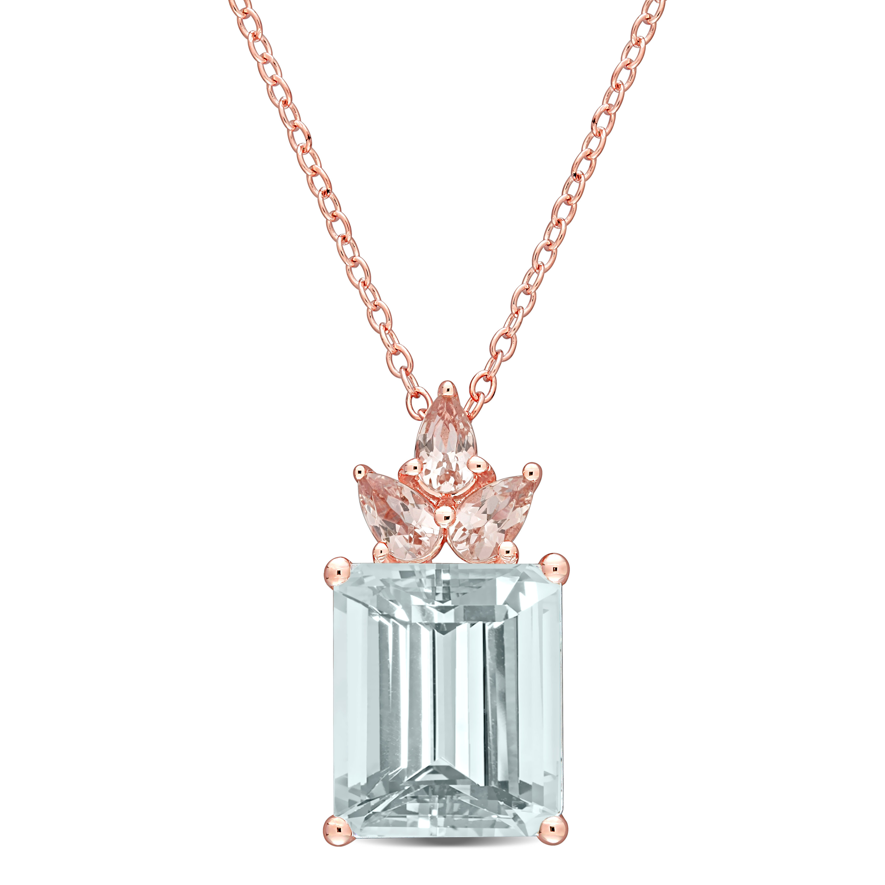 6 1/3ct TGW Ice Aquamarine & Morganite Drop Pendant with Chain in Rose Plated Sterling Silver - 18 in