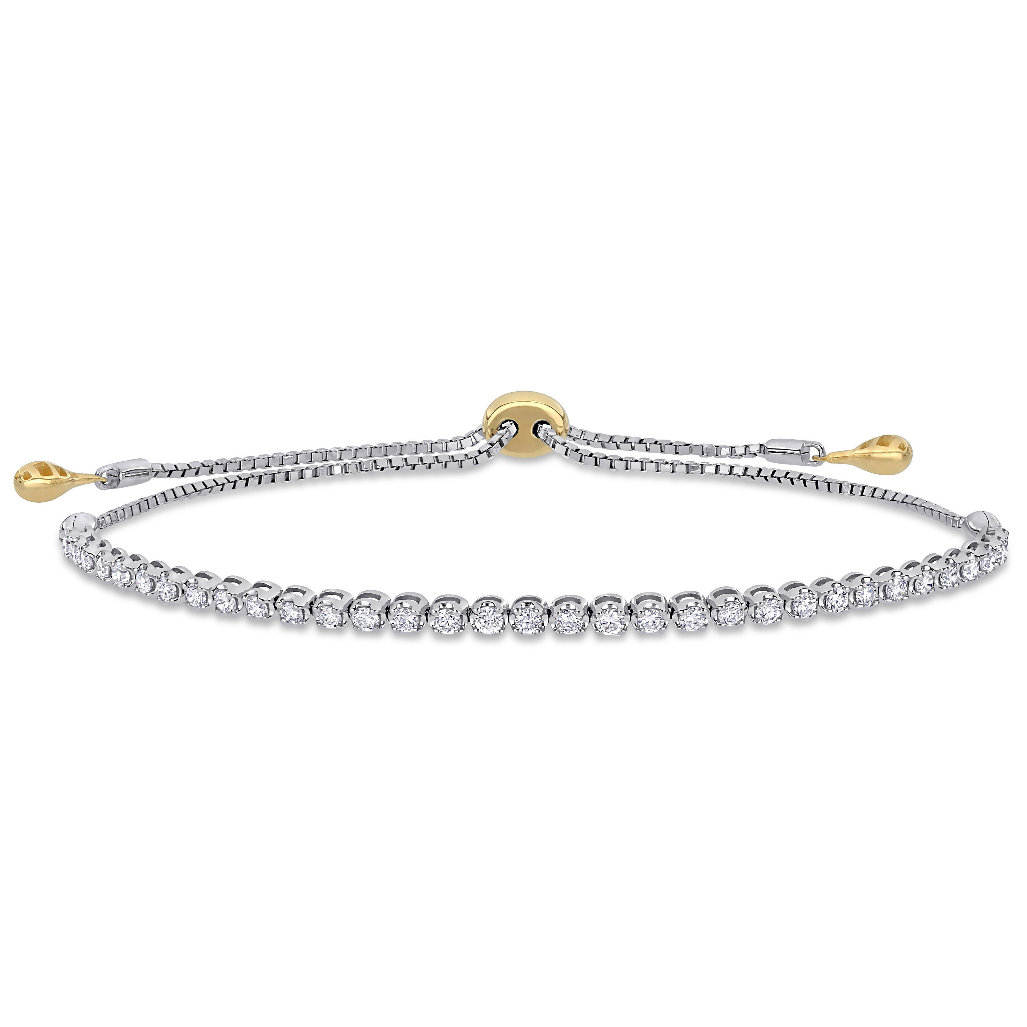 5/8 CT TW Diamond Adjustable Bolo Bracelet in 14K White and Yellow Gold