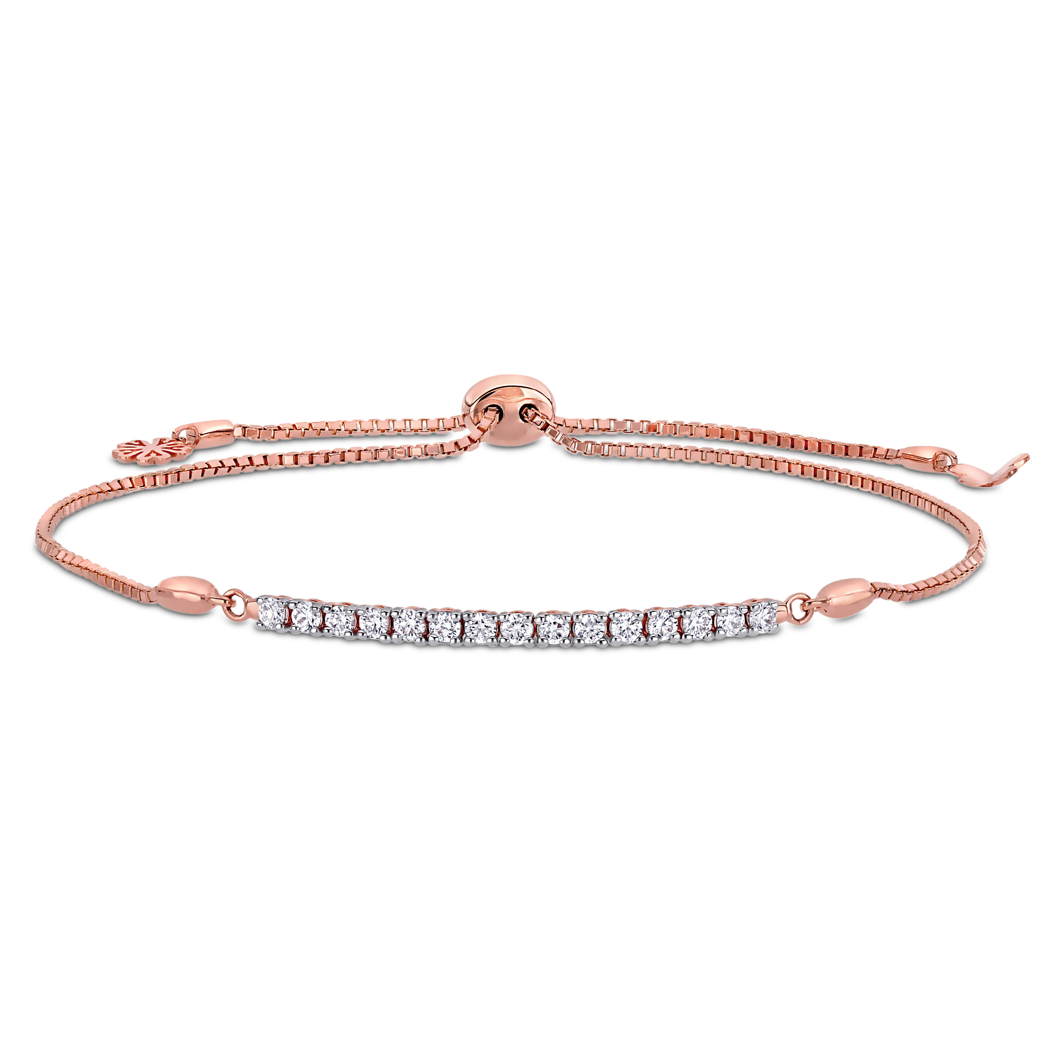 1/3 CT TW Diamond Bar Adjustable Bolo Bracelet in 14K Rose Gold