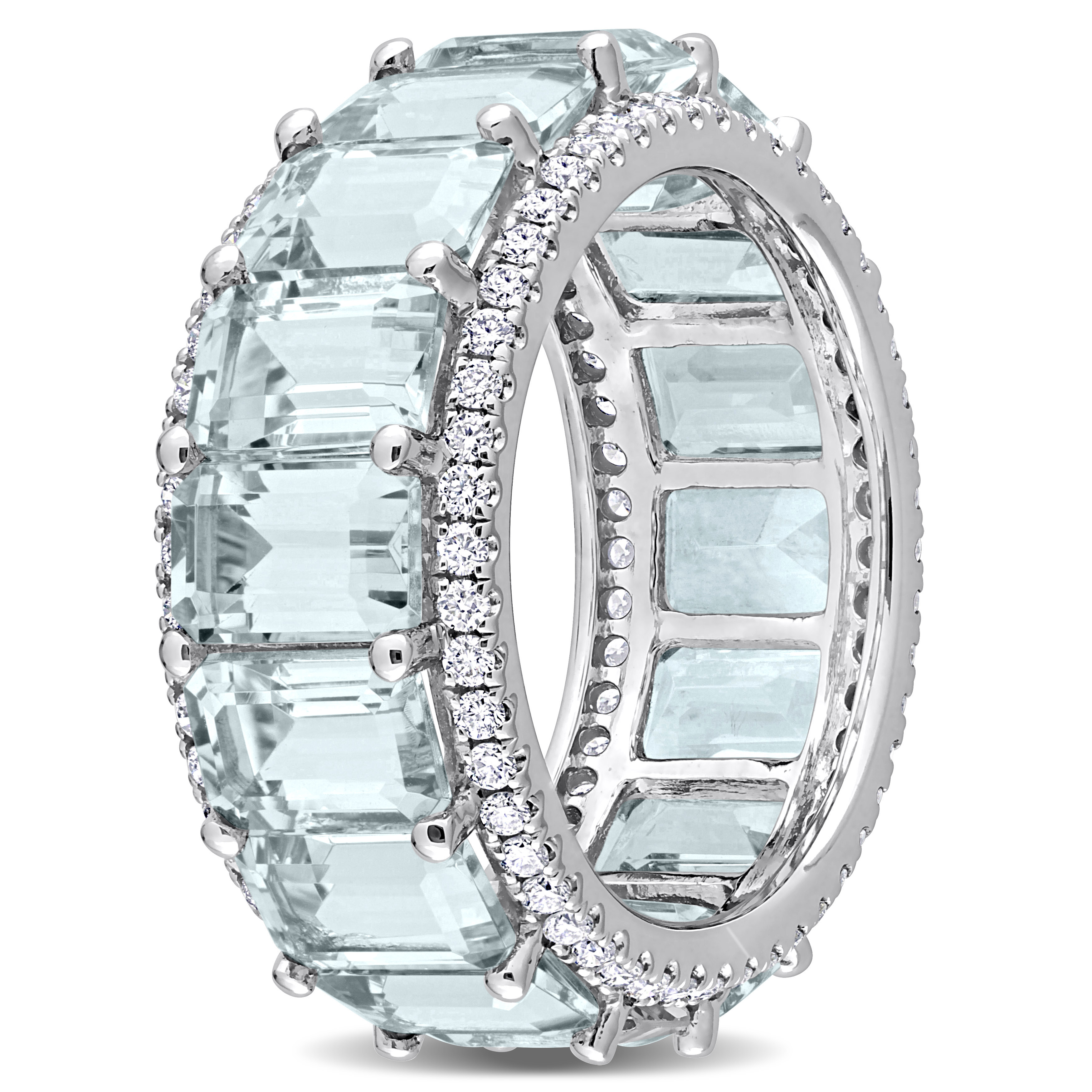 5/8 CT TW Diamond and 8 4/5 CT TGW Aquamarine Eternity Ring in 14k White Gold