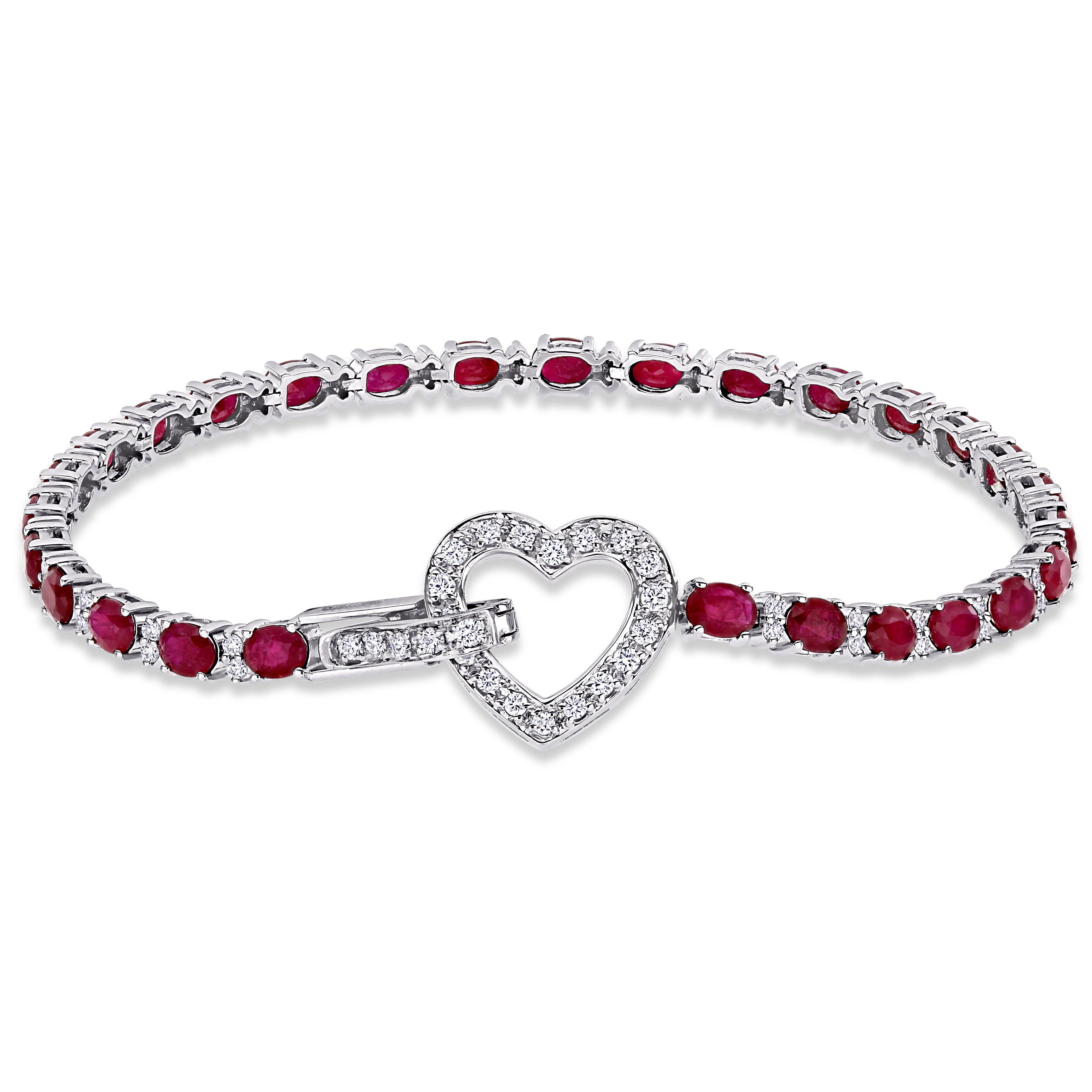 5 5/8 CT TGW Ruby and 3/4 CT Heart Tennis Bracelet in 18K White Gold