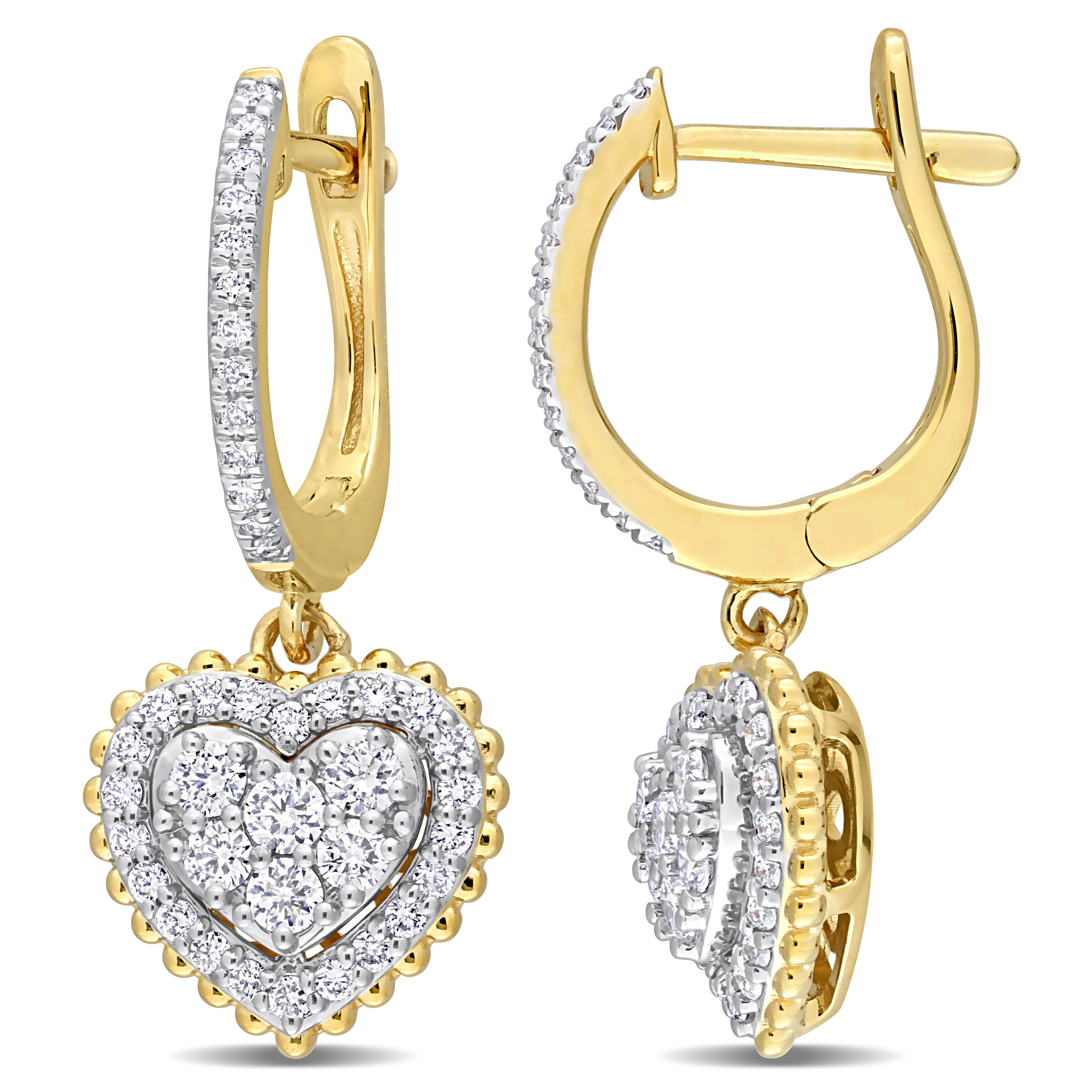 5/8 CT TW Diamond Heart Halo Cuff Earrings in 14k Yellow Gold