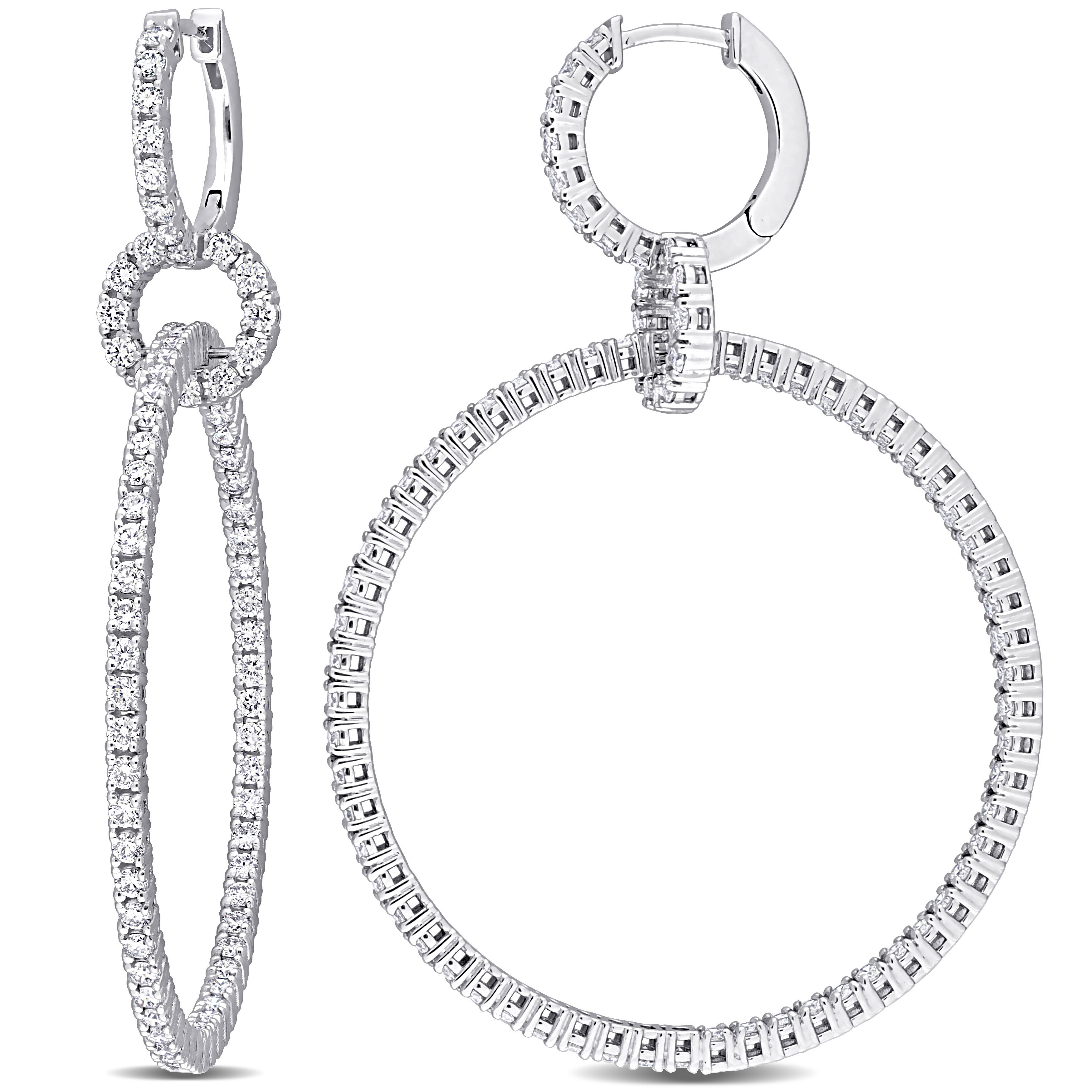 2 5/8 CT TDW Diamond Dangle Hoop Earrings in 14k White Gold