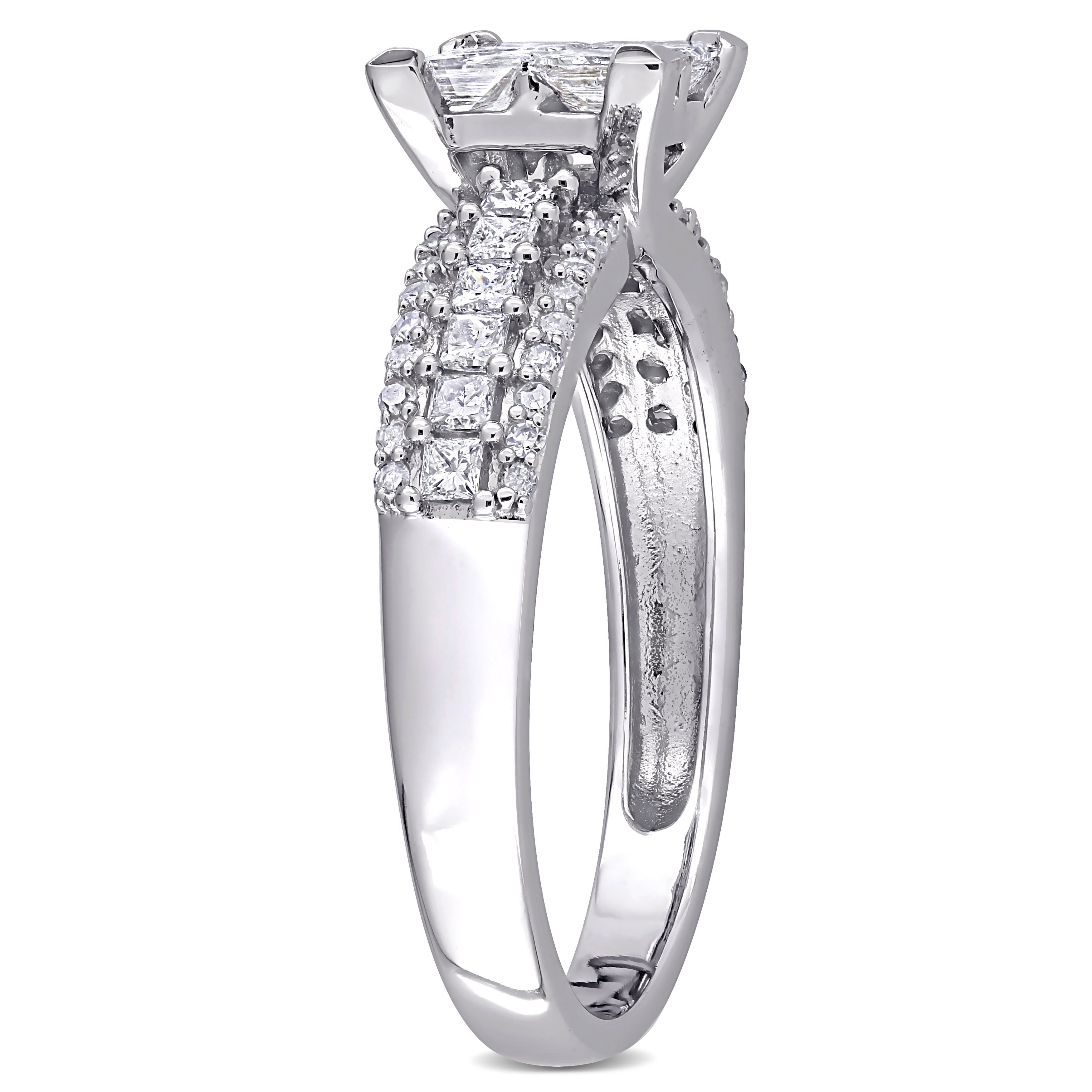 1 CT TW Princess and Round-Cut Diamond Engagement Ring in 10k White Gold