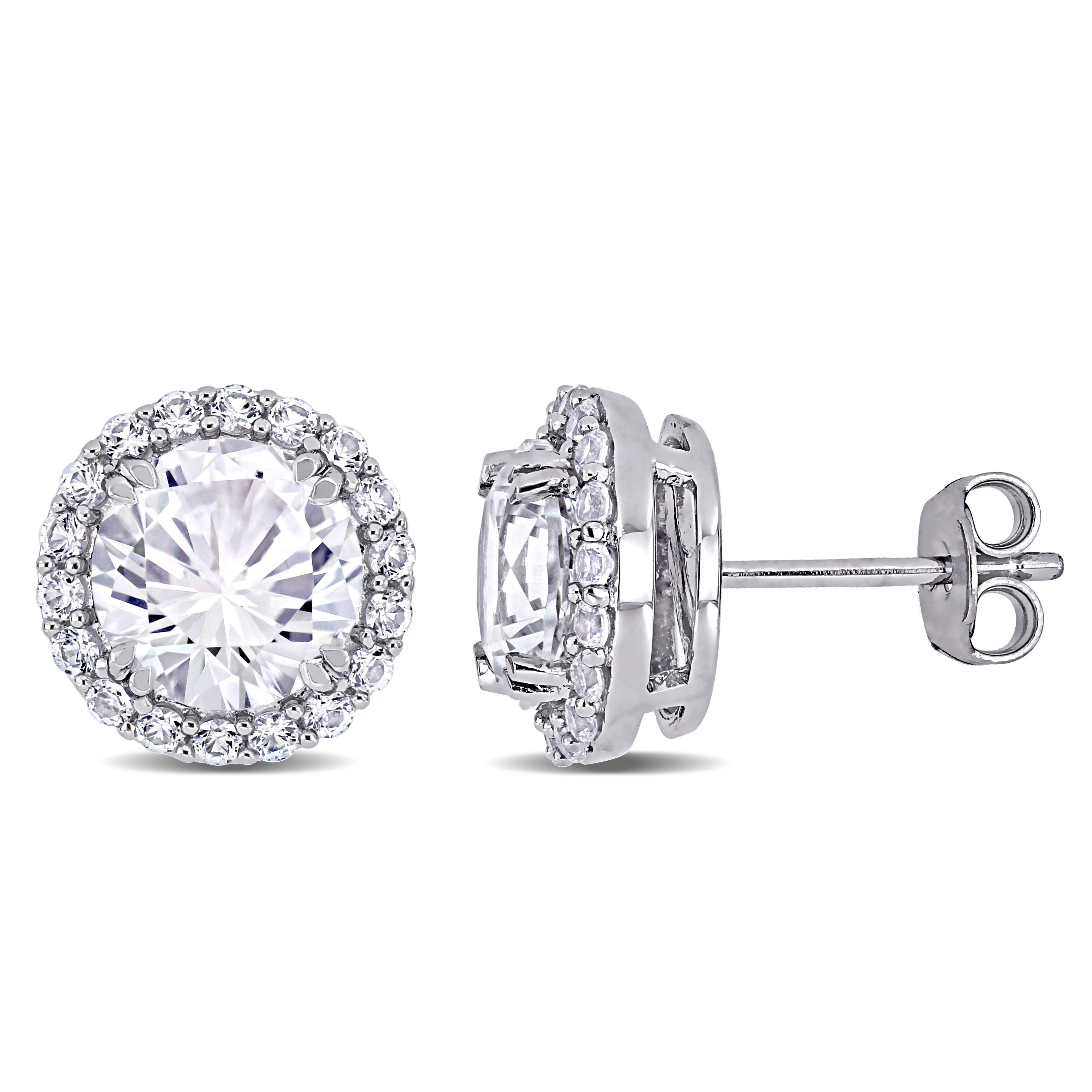 5 1/2 CT TGW Created White Sapphire Halo Stud Earrings in Sterling Silver