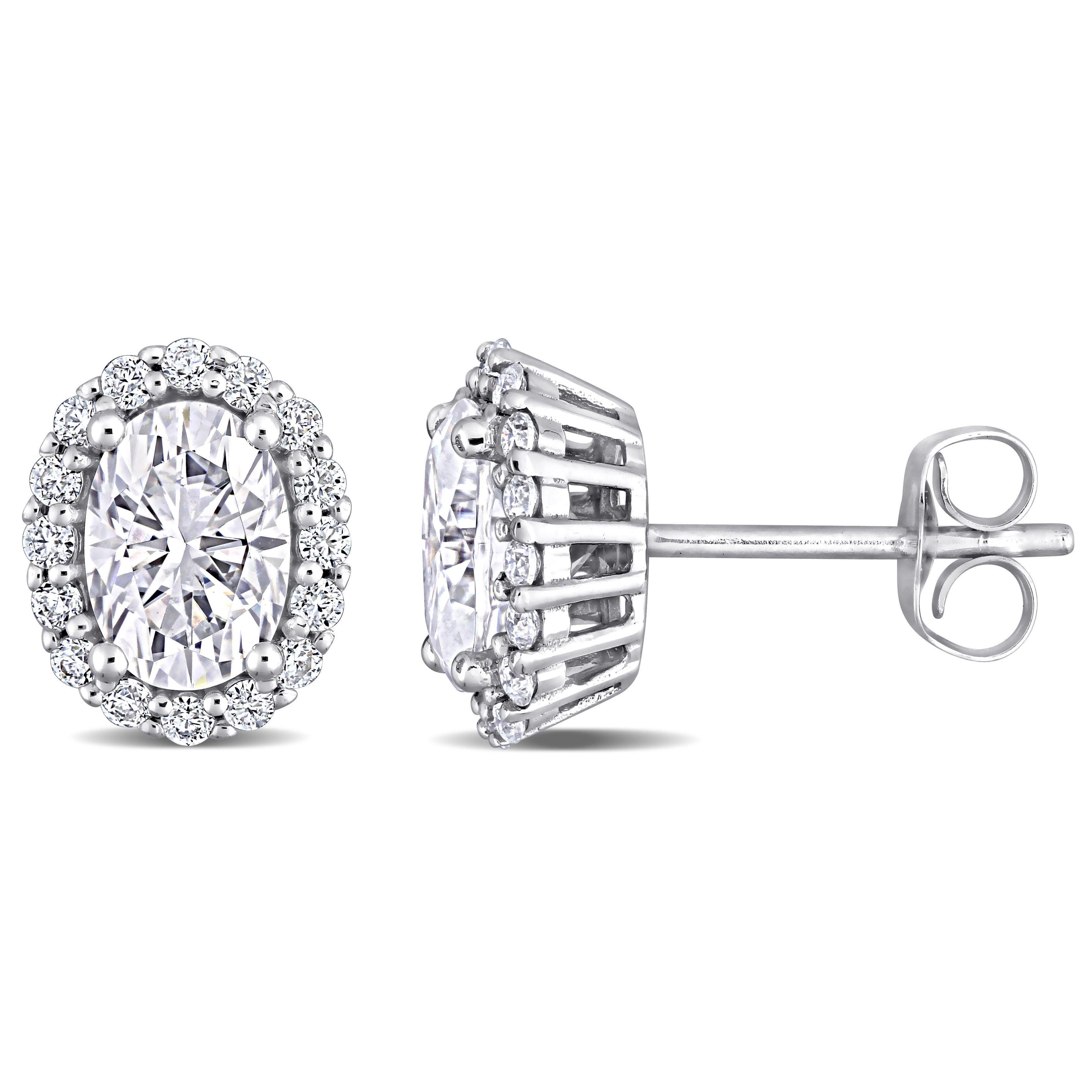 2 1/3 CT DEW Created Moissanite Oval Halo Stud Earrings in 10k White Gold