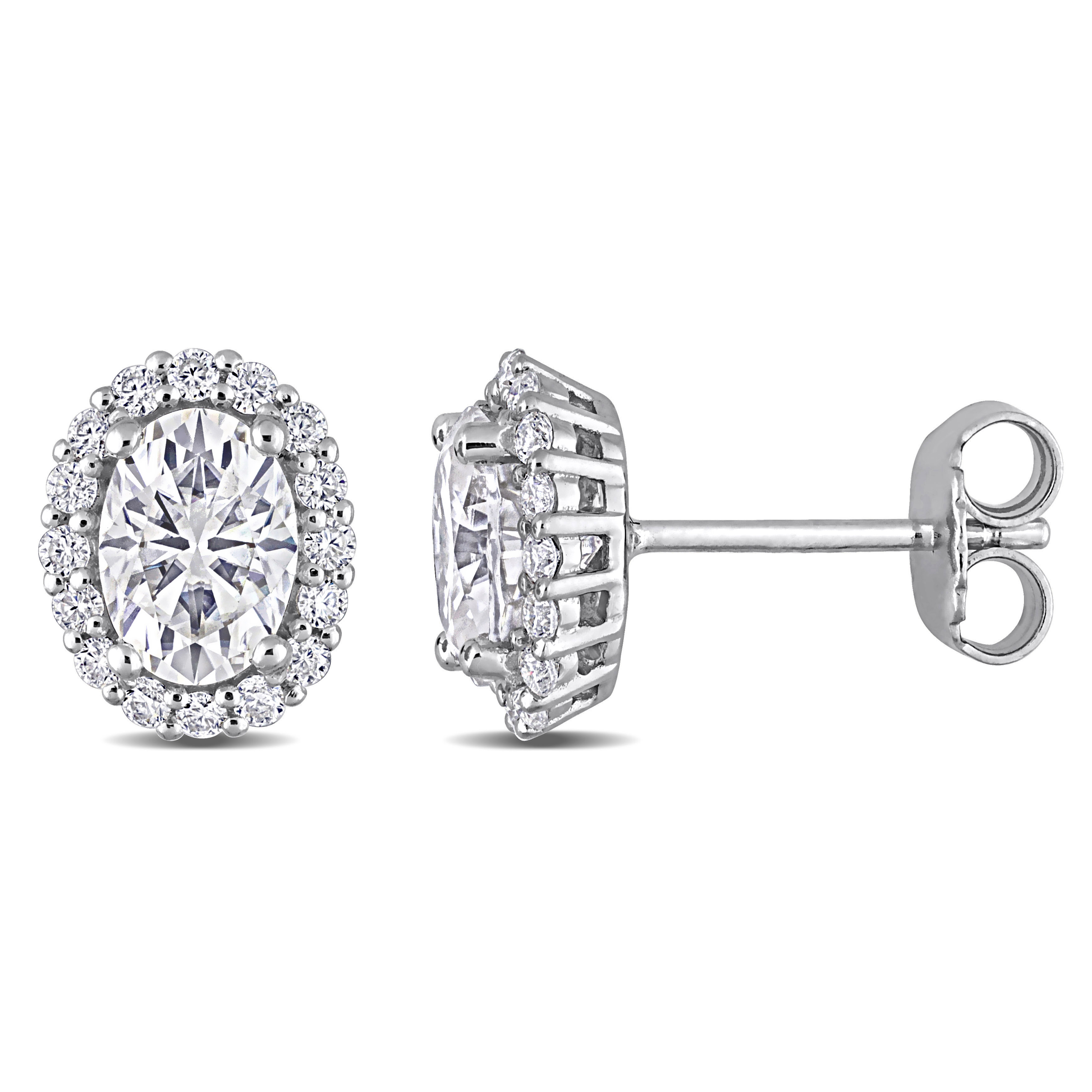 2 1/3 CT DEW Created Moissanite Oval Halo Stud Earrings in Sterling Silver