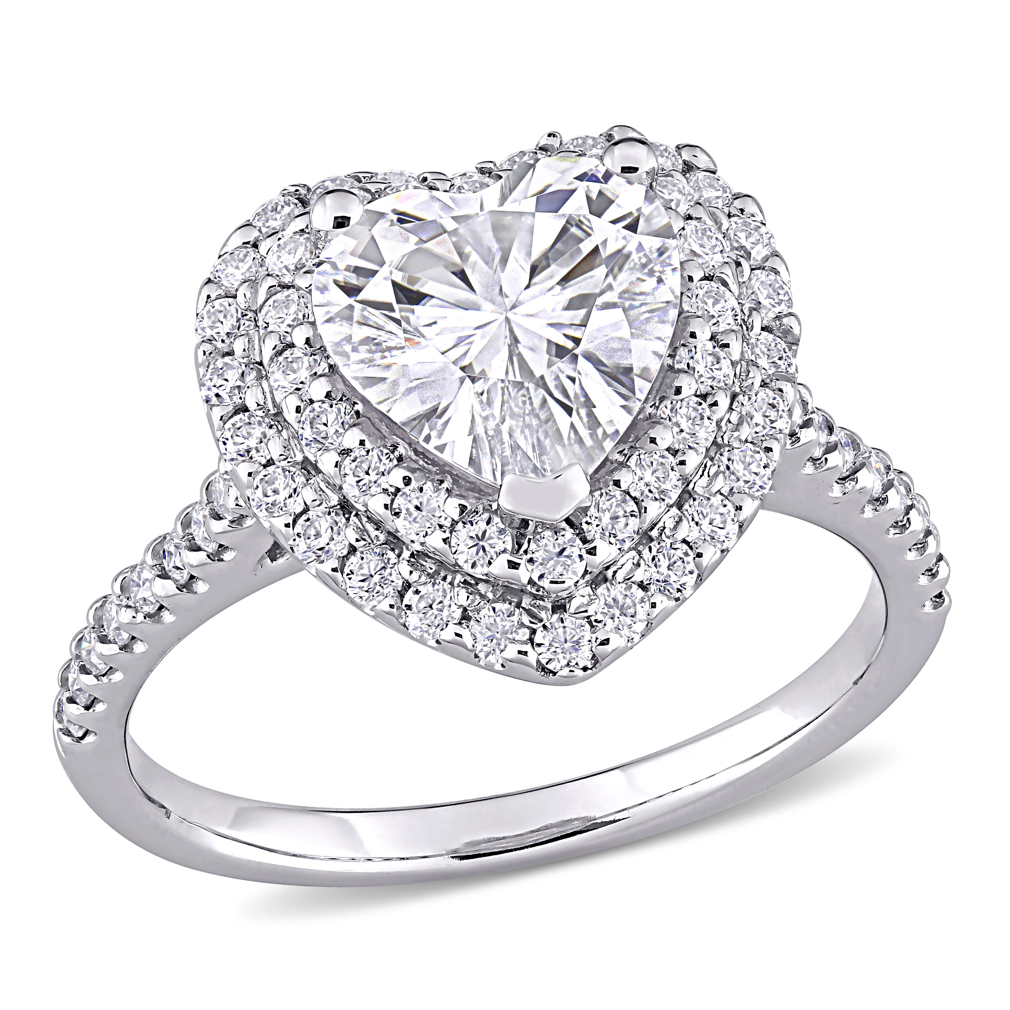 2 5/8 CT DEW Created Moissanite Double Heart Halo Engagement Ring in 10k White Gold