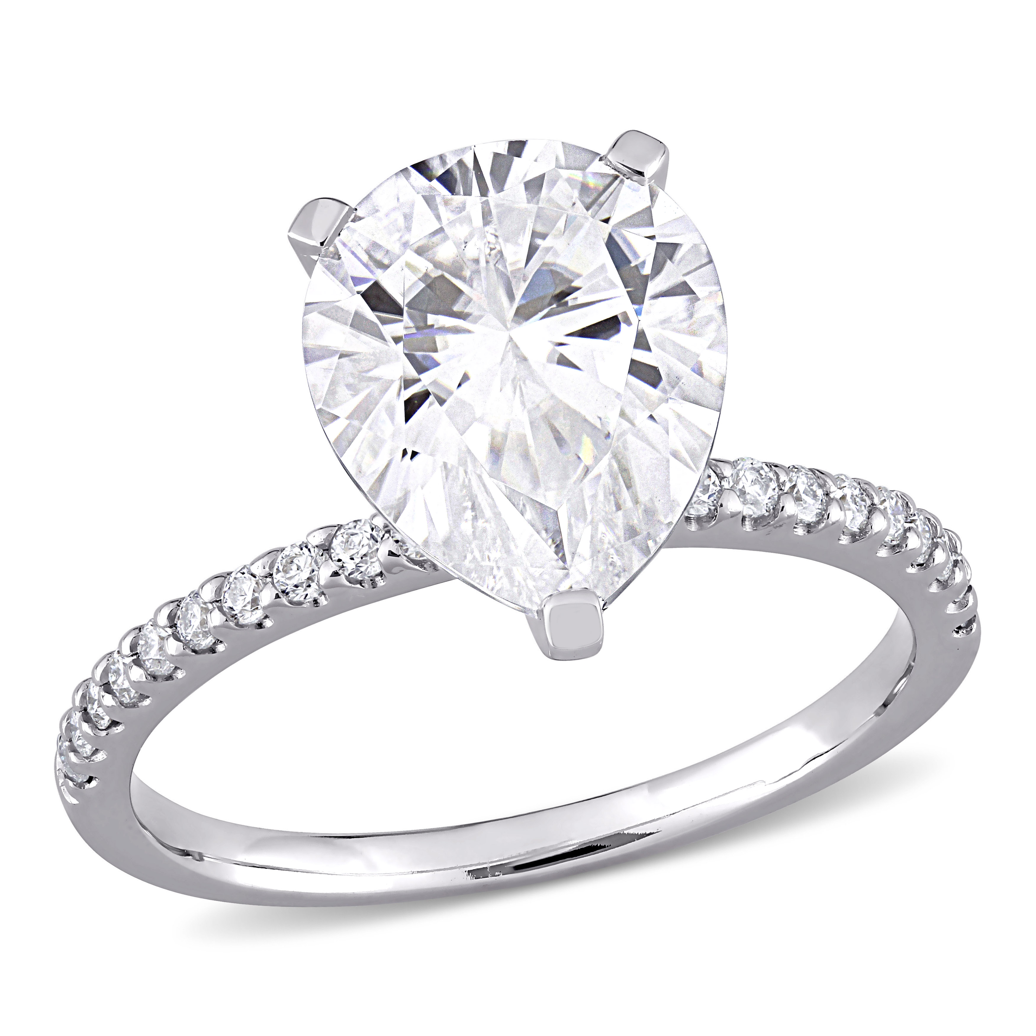 3 1/2 CT DEW Pear Shape Created Moissanite Engagement Ring in 10k White Gold
