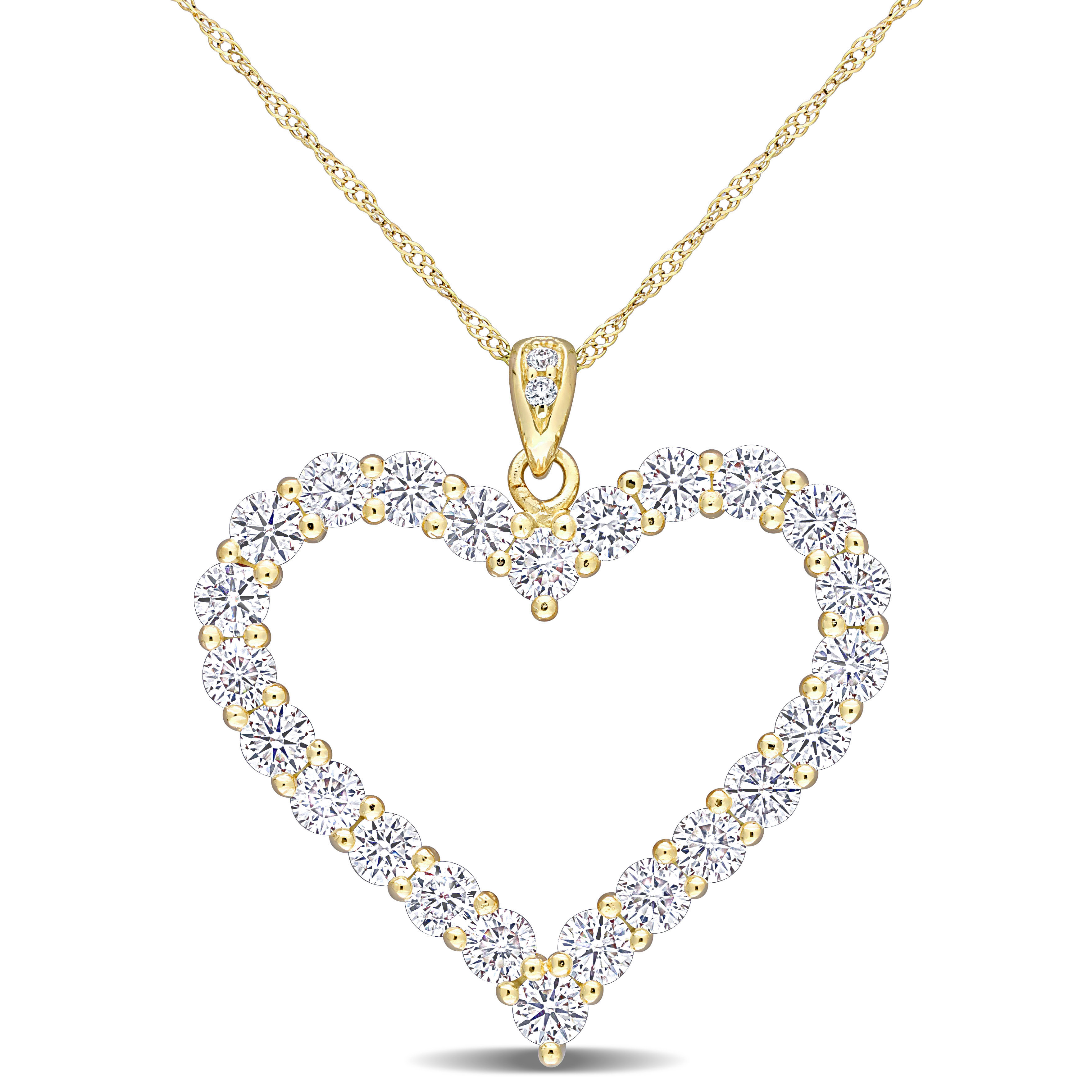 2 2/5 CT DEW Created Moissanite Heart Pendant with Chain in Yellow Plated Sterling Silver