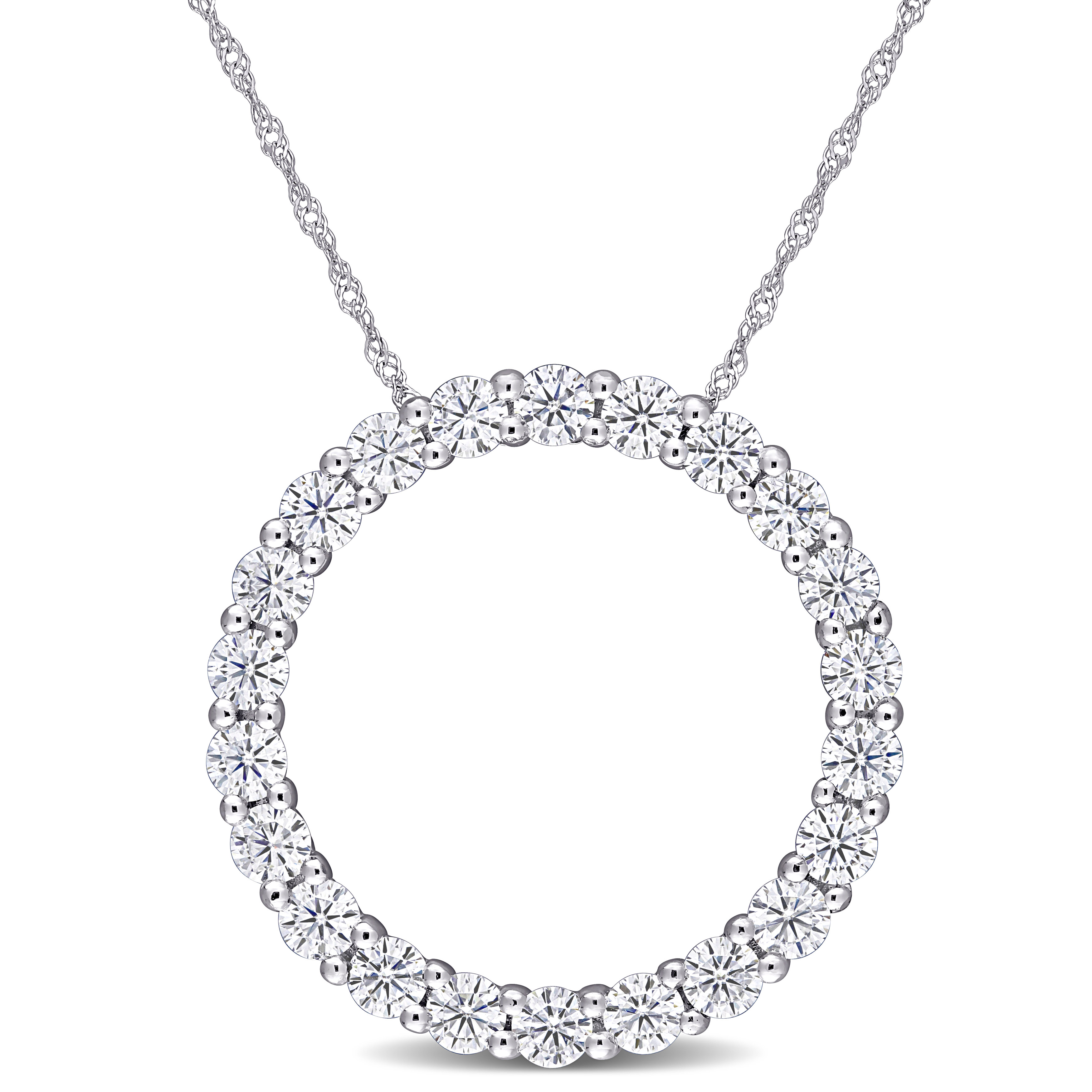 2 1/5 CT DEW Created Moissanite Circle Pendant with Chain in 14k White Gold
