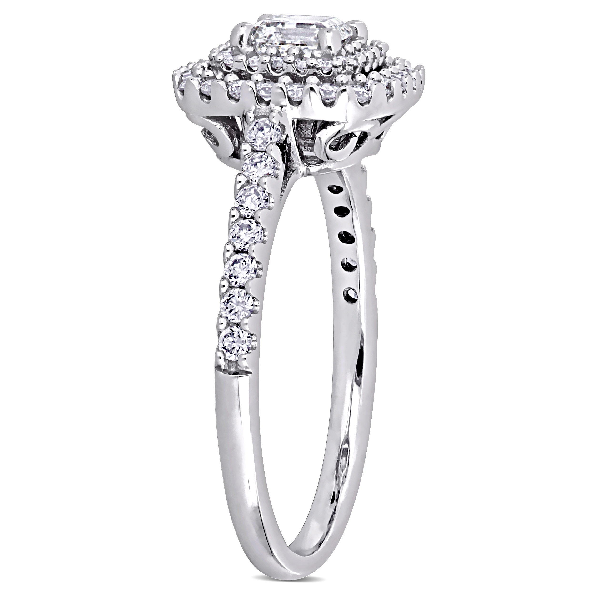 1 CT TW Asscher & Round Diamond Double Halo Engagement Ring in 14k White Gold