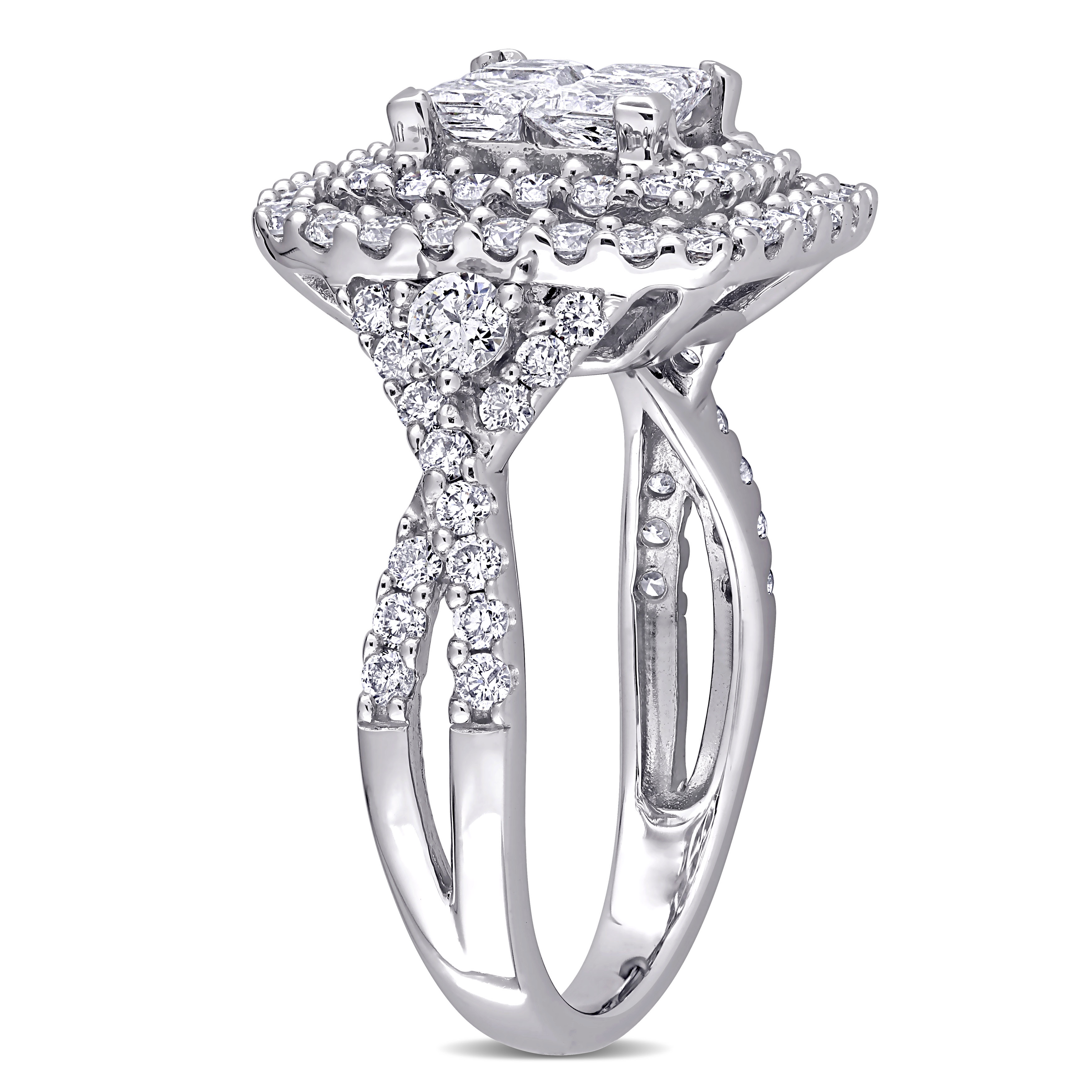 2 CT TW Princess and Round-Cut Diamond Halo Engagement Ring in 14k White Gold
