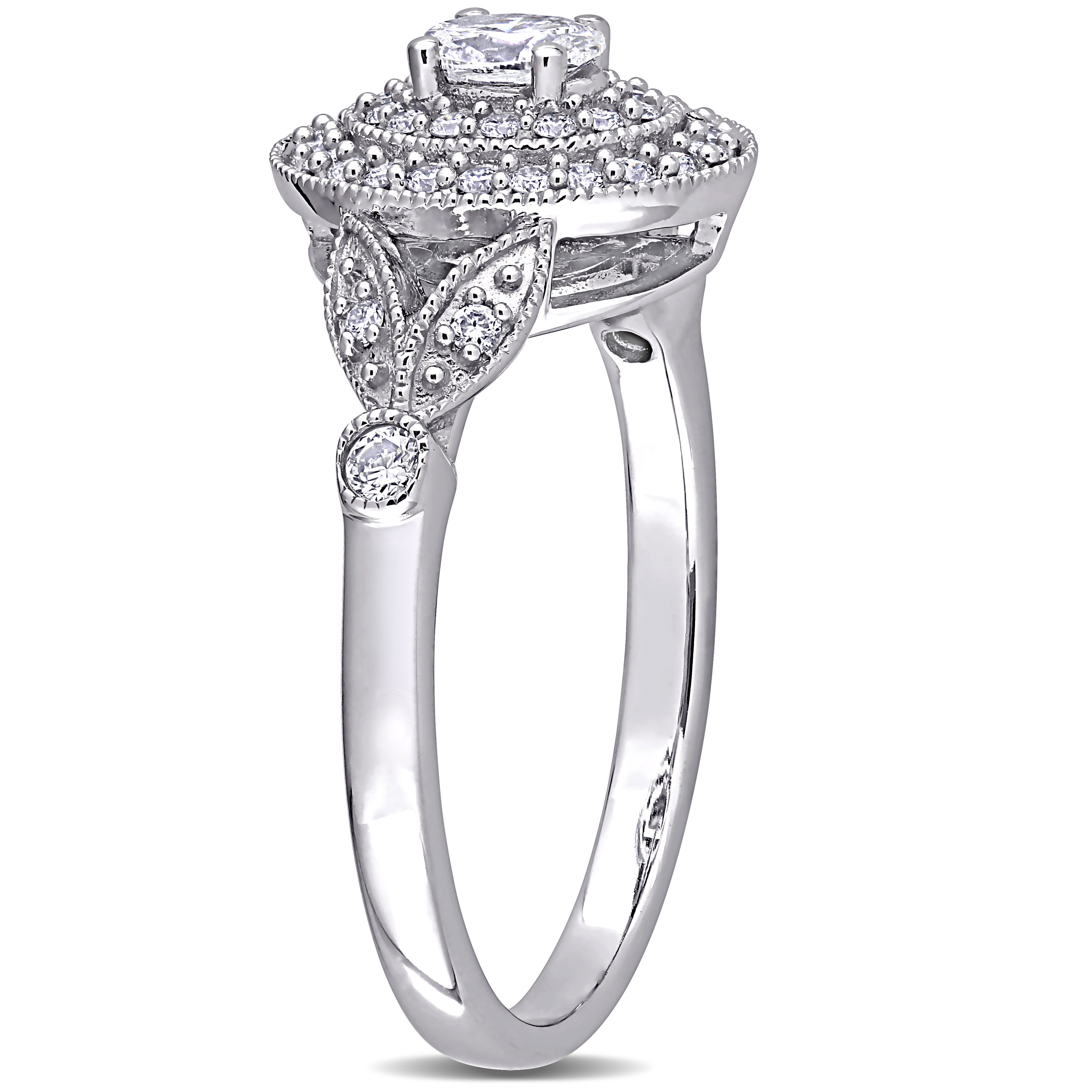 1/2 CT TW Oval and Round Diamond Double Halo Ring in 14k White Gold