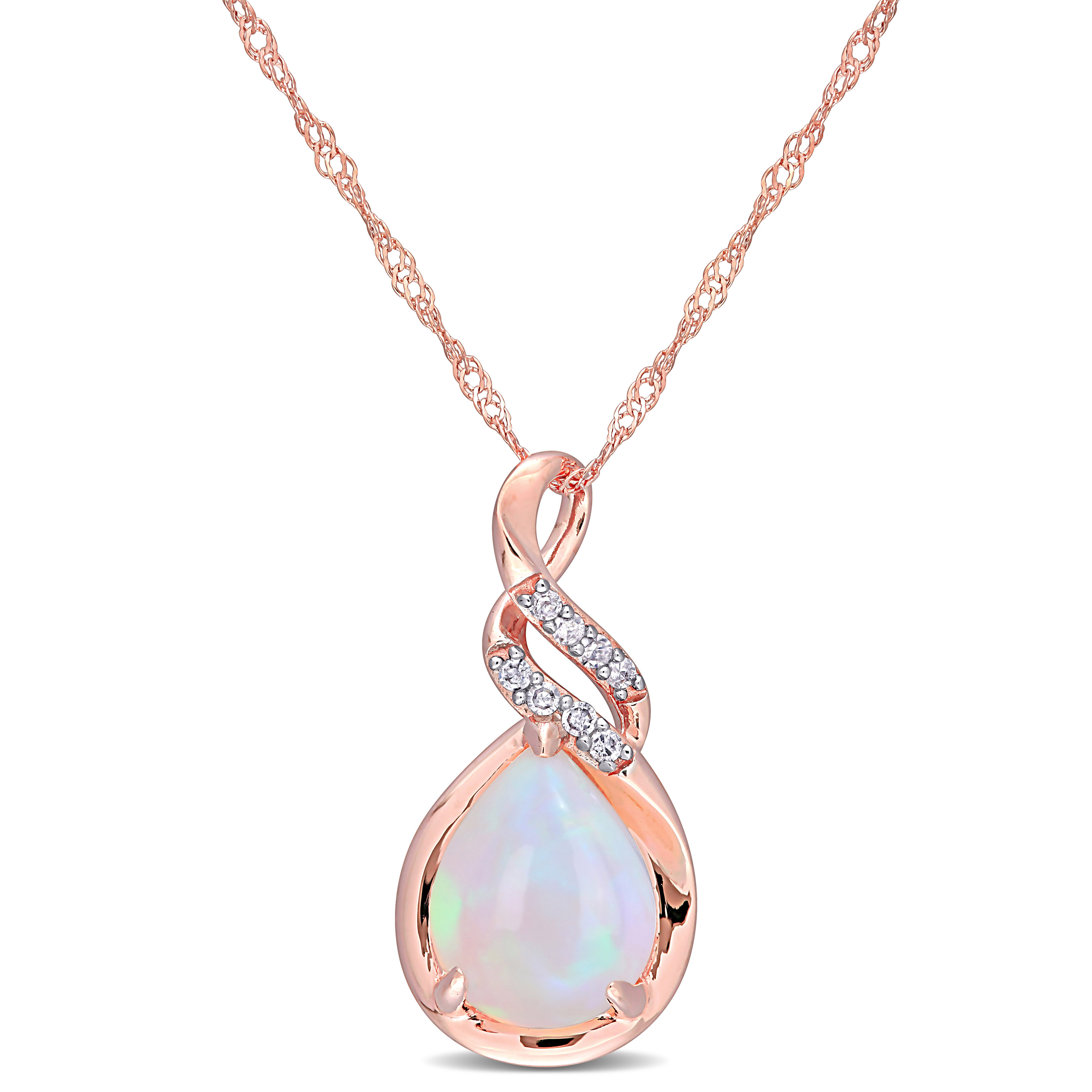 2 CT TGW Ethiopian Blue-Opal and Diamond-Accent Twist Pendant with Chain in 10k Rose Gold - 17 in.