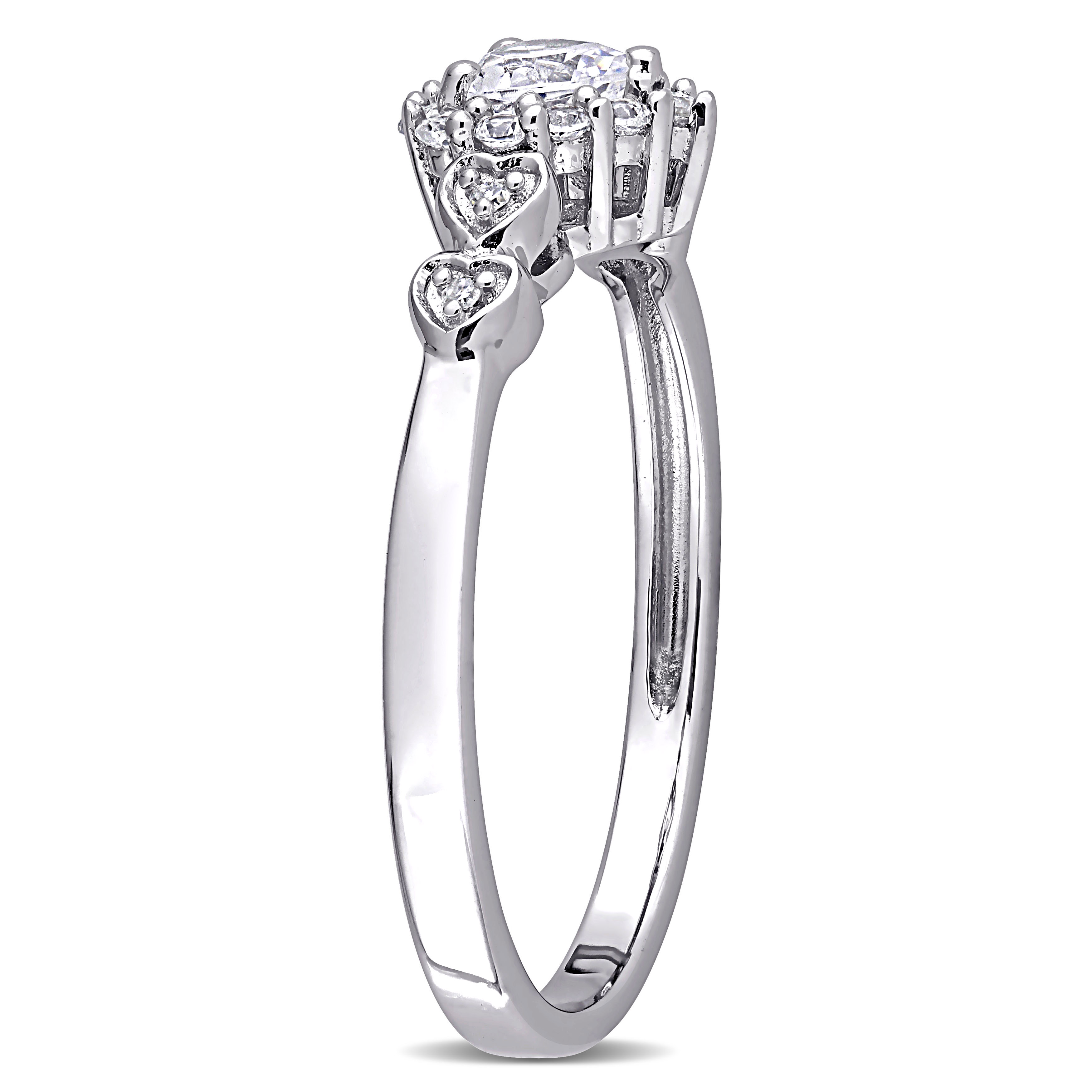 3/8 CT TGW Created White Sapphire and Diamond Accent Heart Ring in Sterling Silver