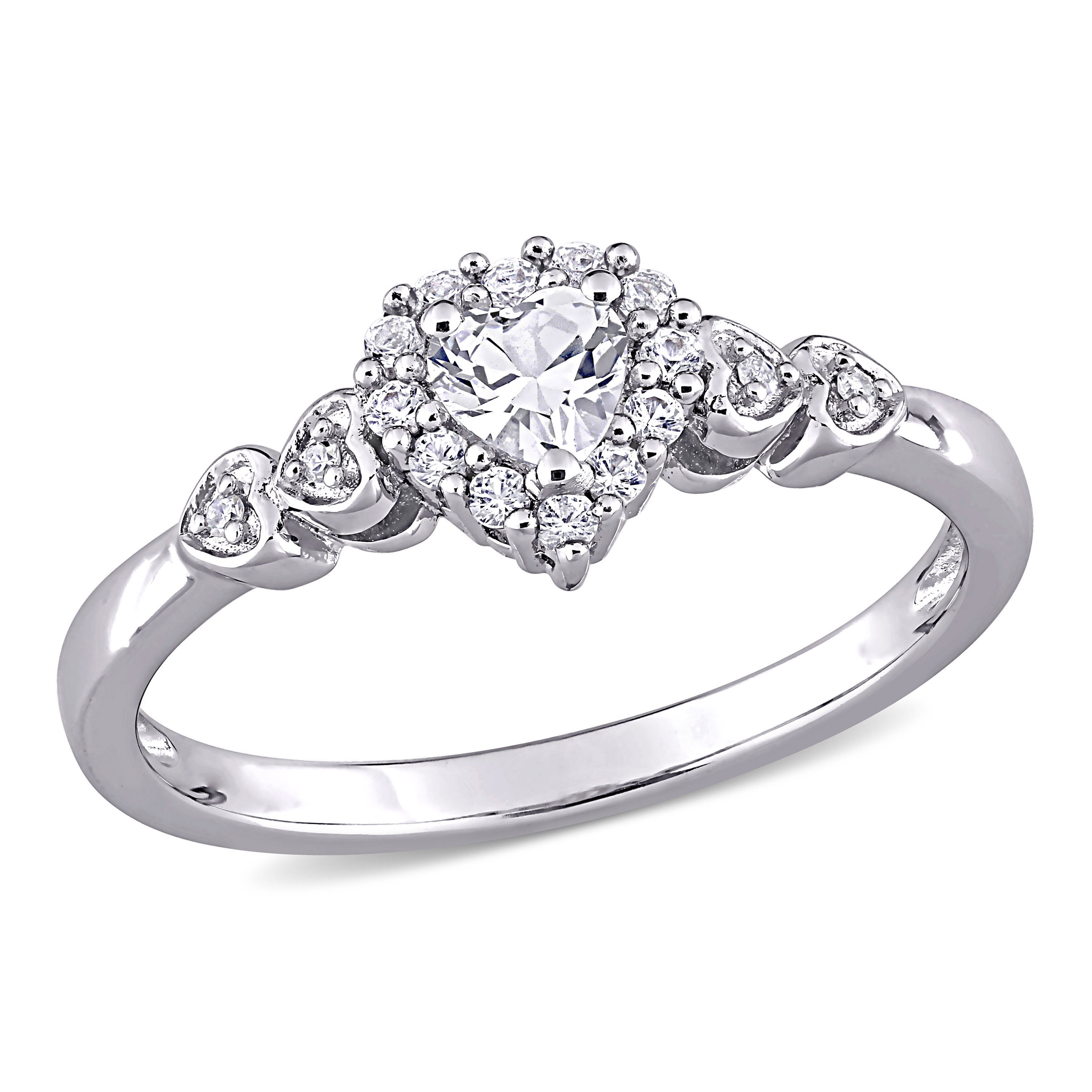 3/8 CT TGW Created White Sapphire and Diamond Accent Heart Ring in Sterling Silver