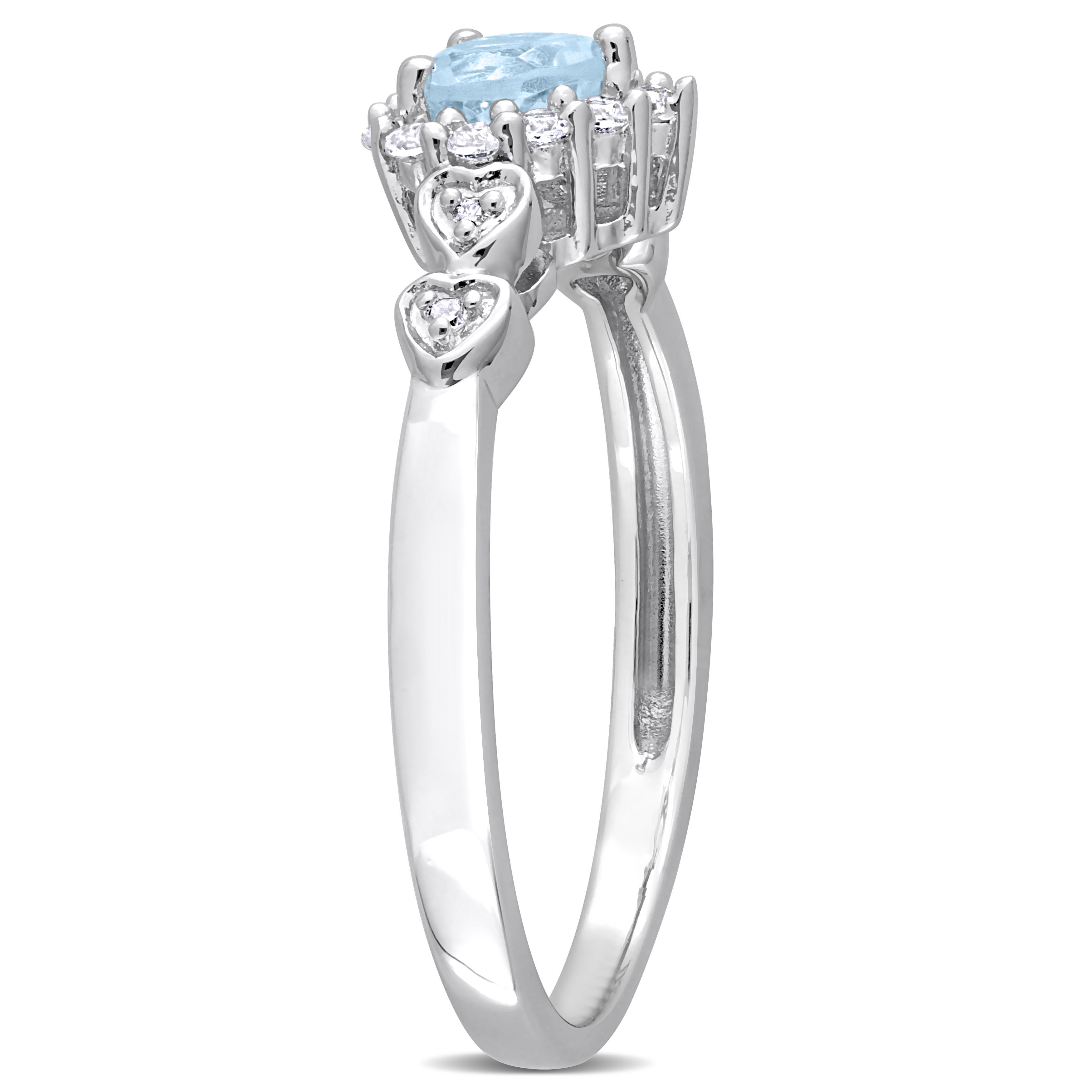 2/5 CT TGW Heart Shaped Sky Blue Topaz and Created White Sapphire with Diamond Accent Halo Promise Ring in Sterling Silver