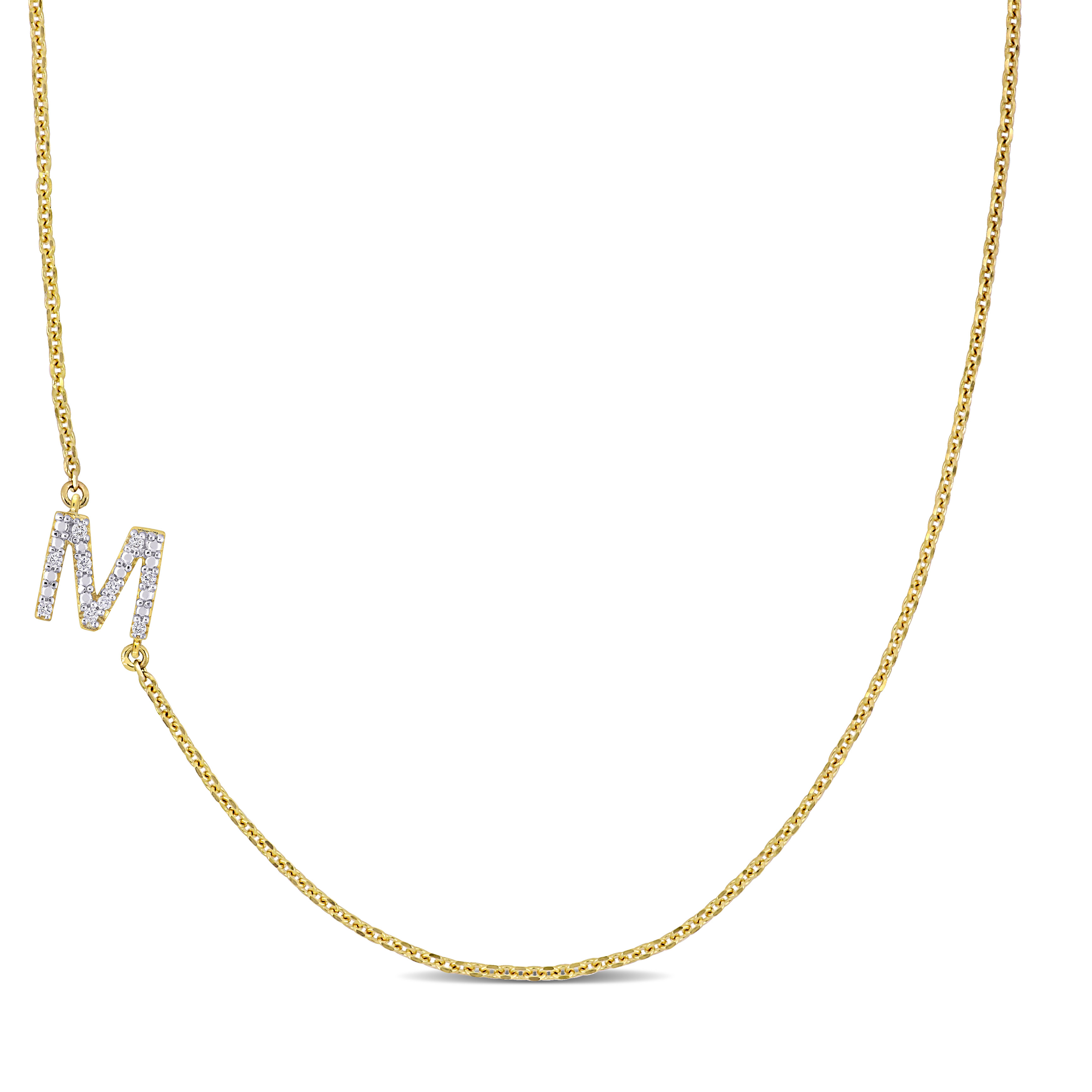 Diamond-Accent "M" Initial Pendant in 14k Yellow Gold