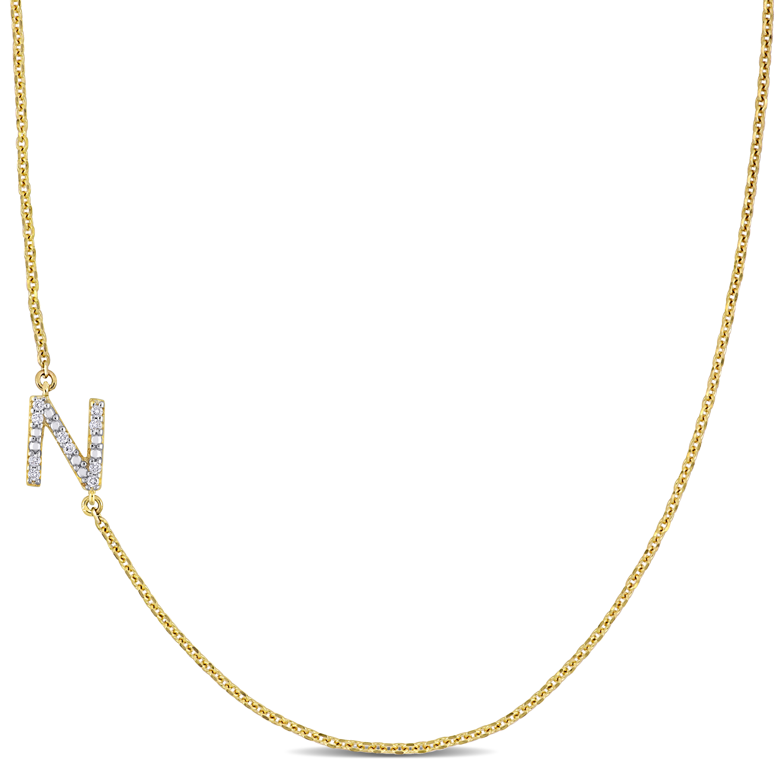 Diamond-Accent "N" Initial Pendant in 14k Yellow Gold