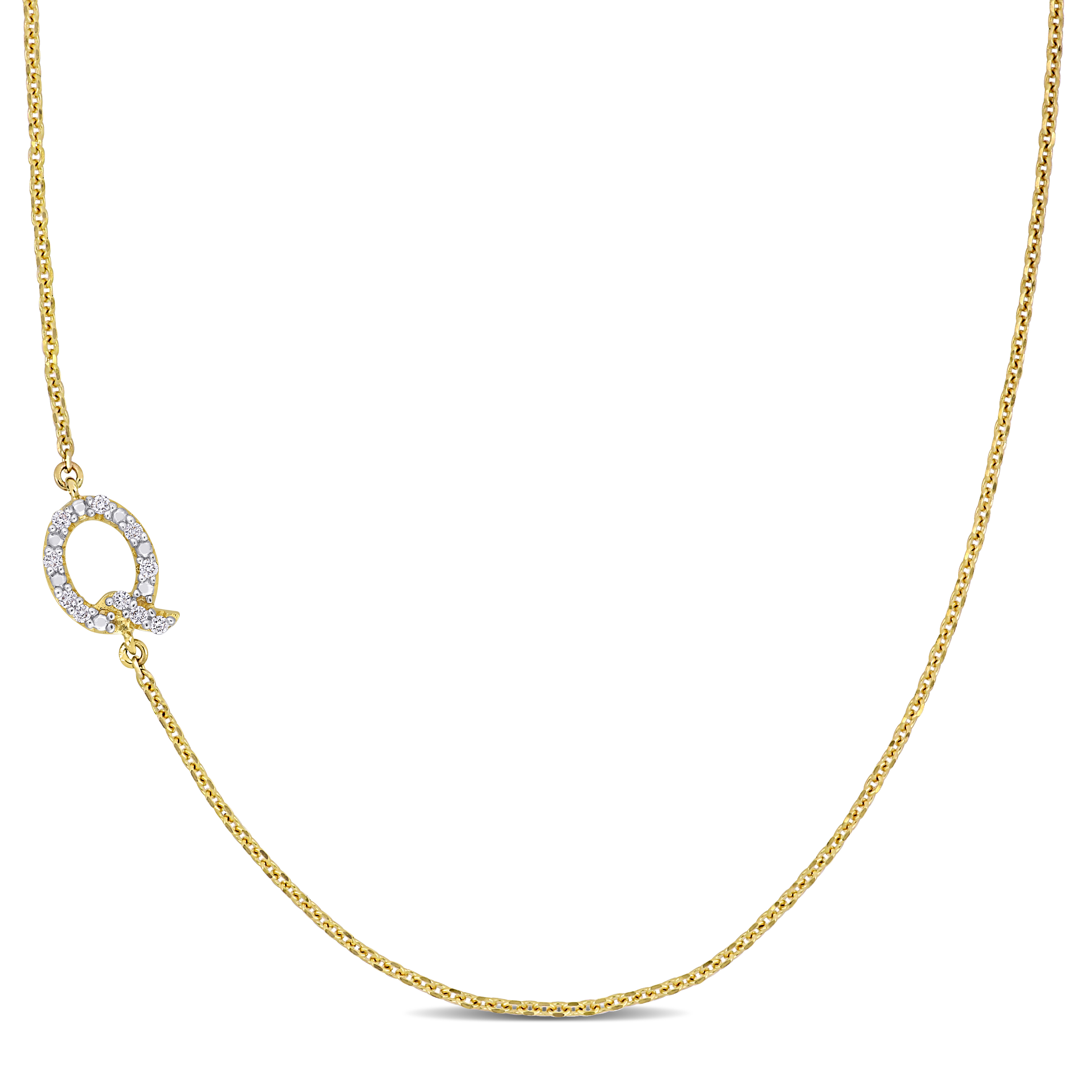 Diamond-Accent "Q" Initial Pendant in 14k Yellow Gold