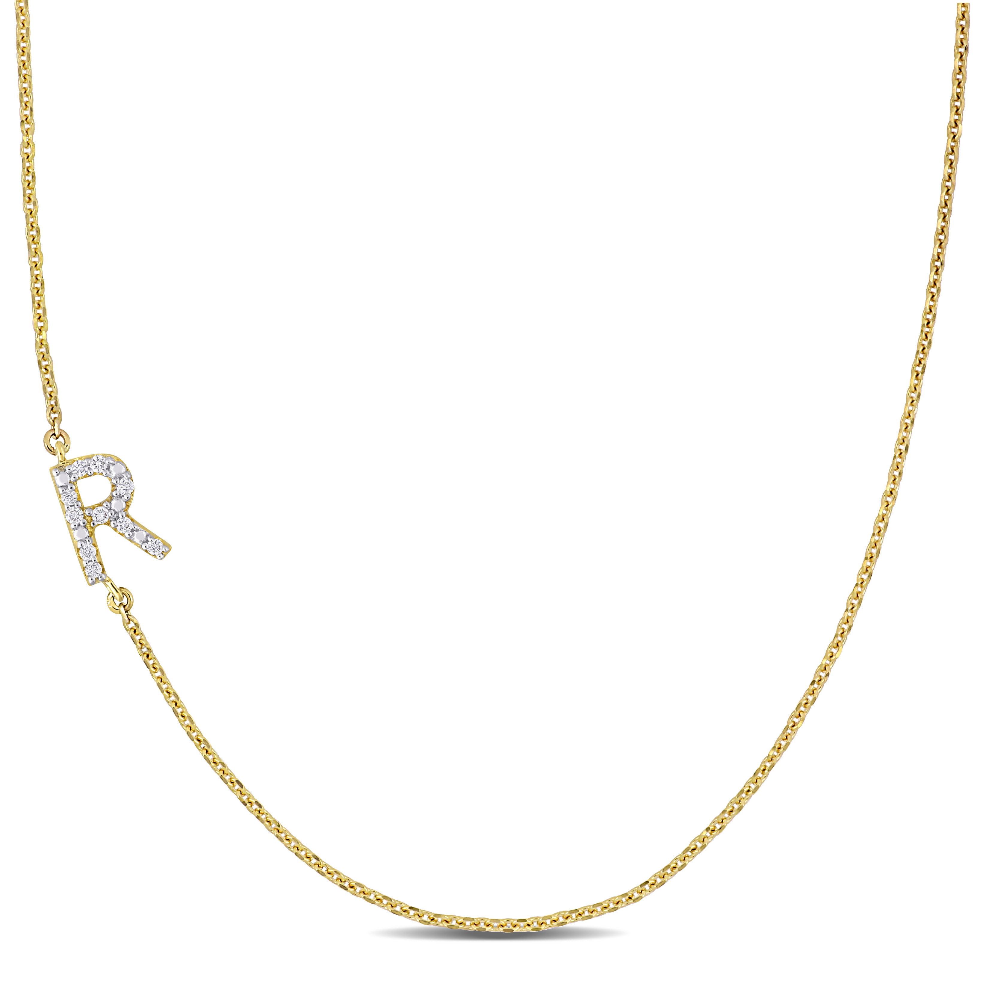 Diamond-Accent "R" Initial Pendant in 14k Yellow Gold