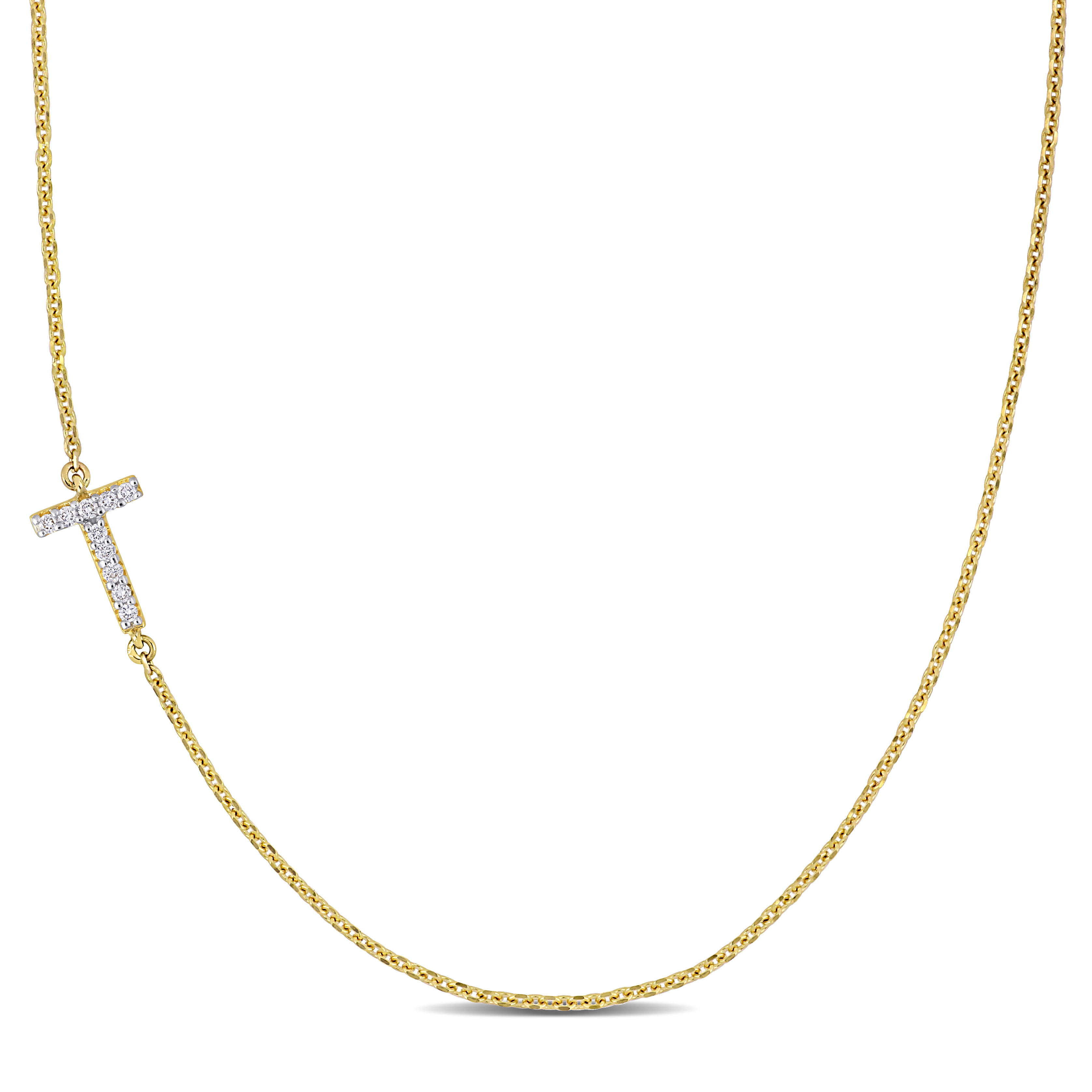 Diamond-Accent "T" Initial Pendant in 14k Yellow Gold