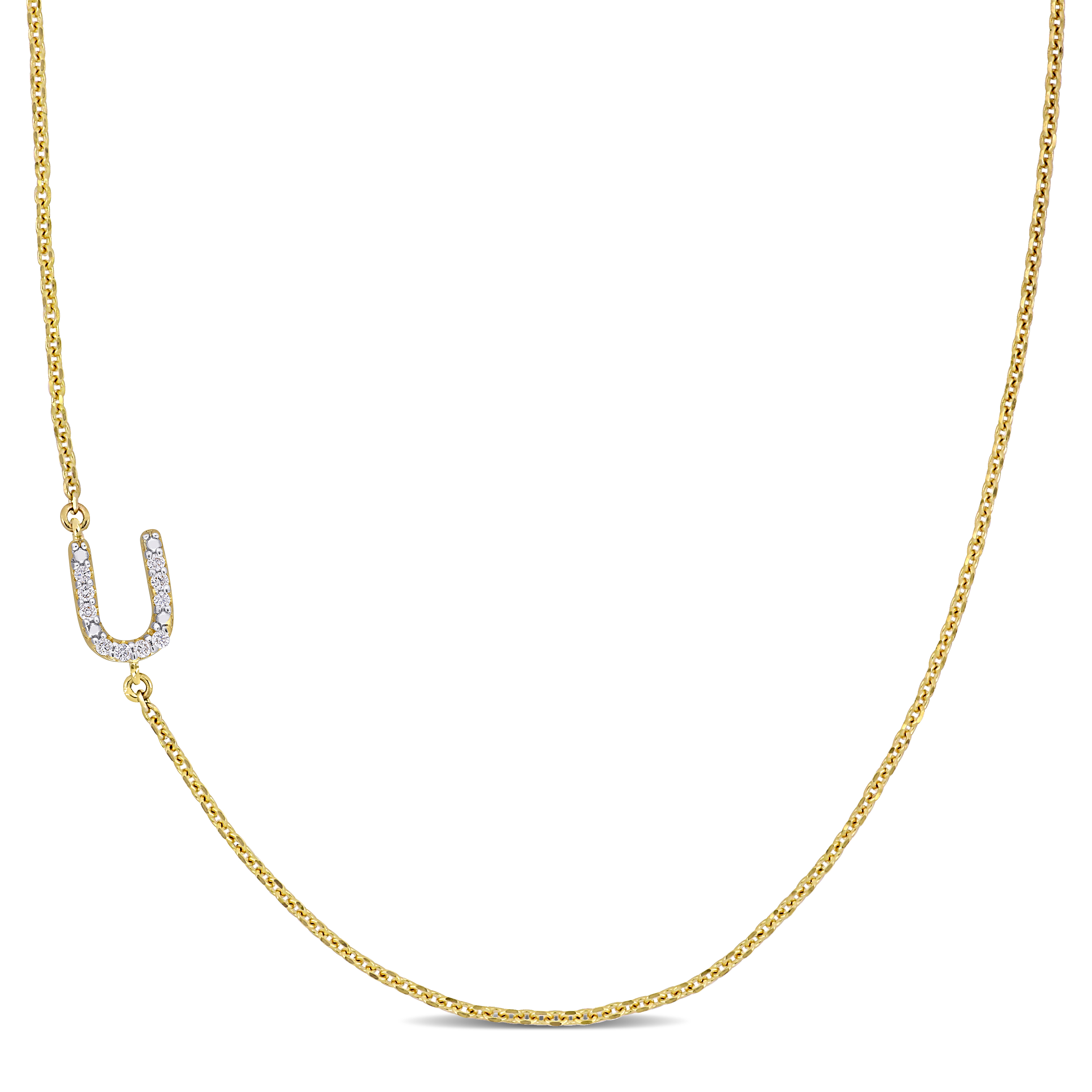 Diamond-Accent "U" Initial Pendant in 14k Yellow Gold