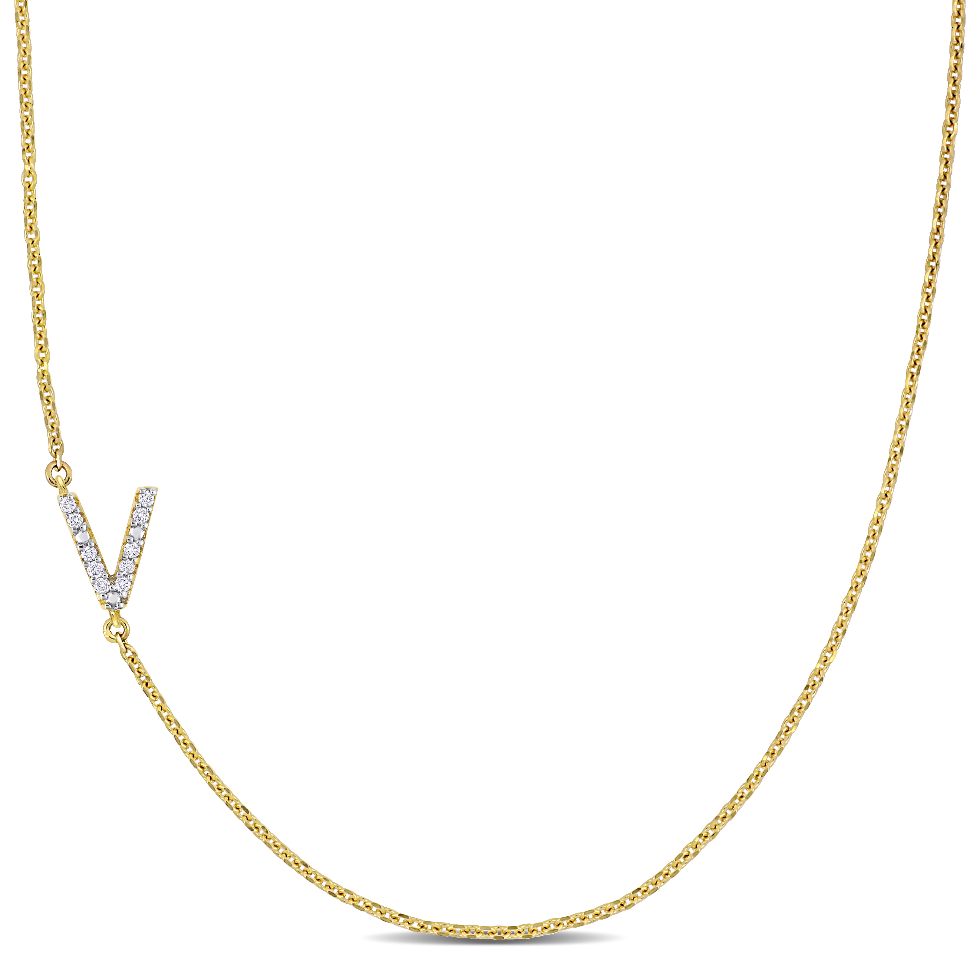 Diamond-Accent "V" Initial Pendant in 14k Yellow Gold