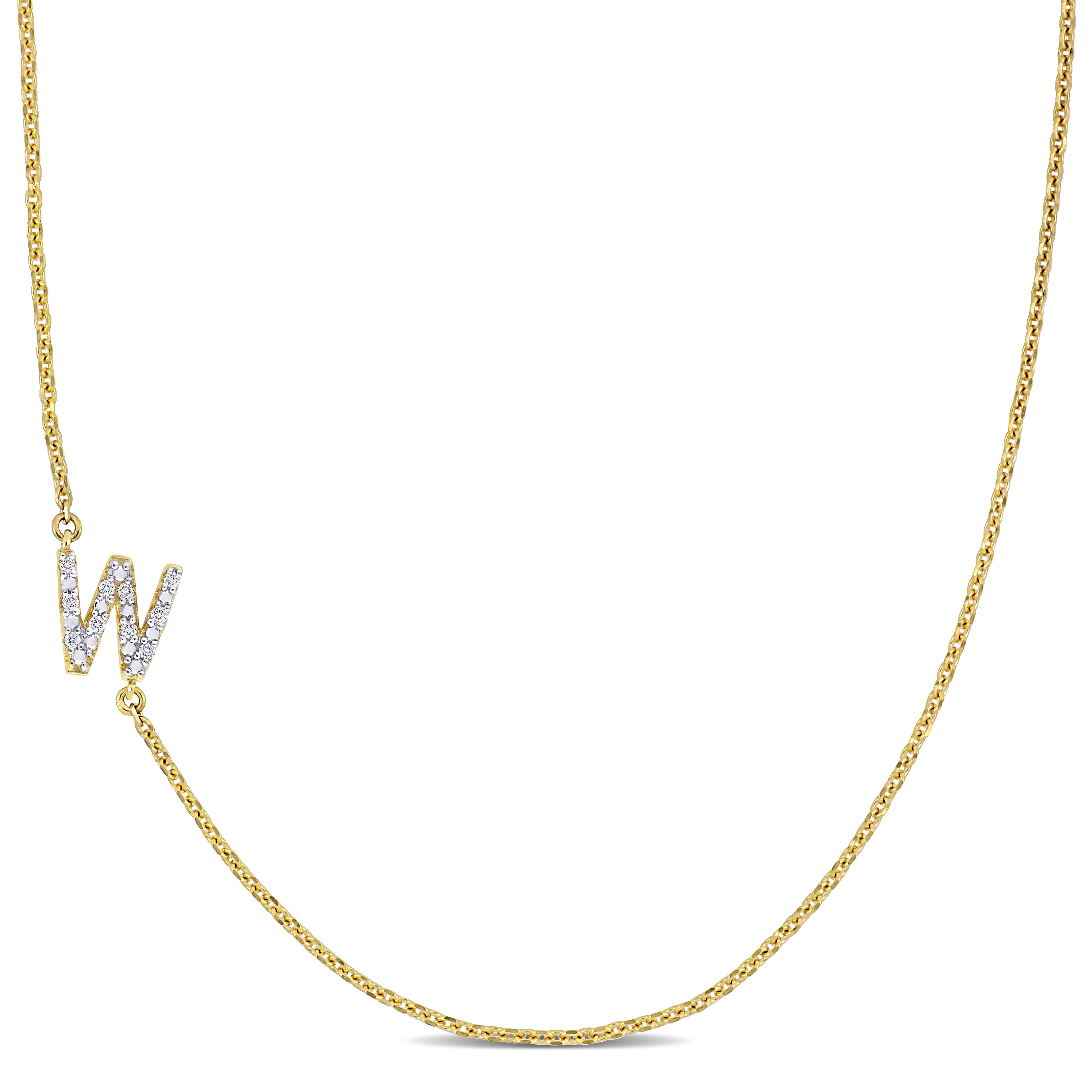 Diamond-Accent "W" Initial Pendant in 14k Yellow Gold