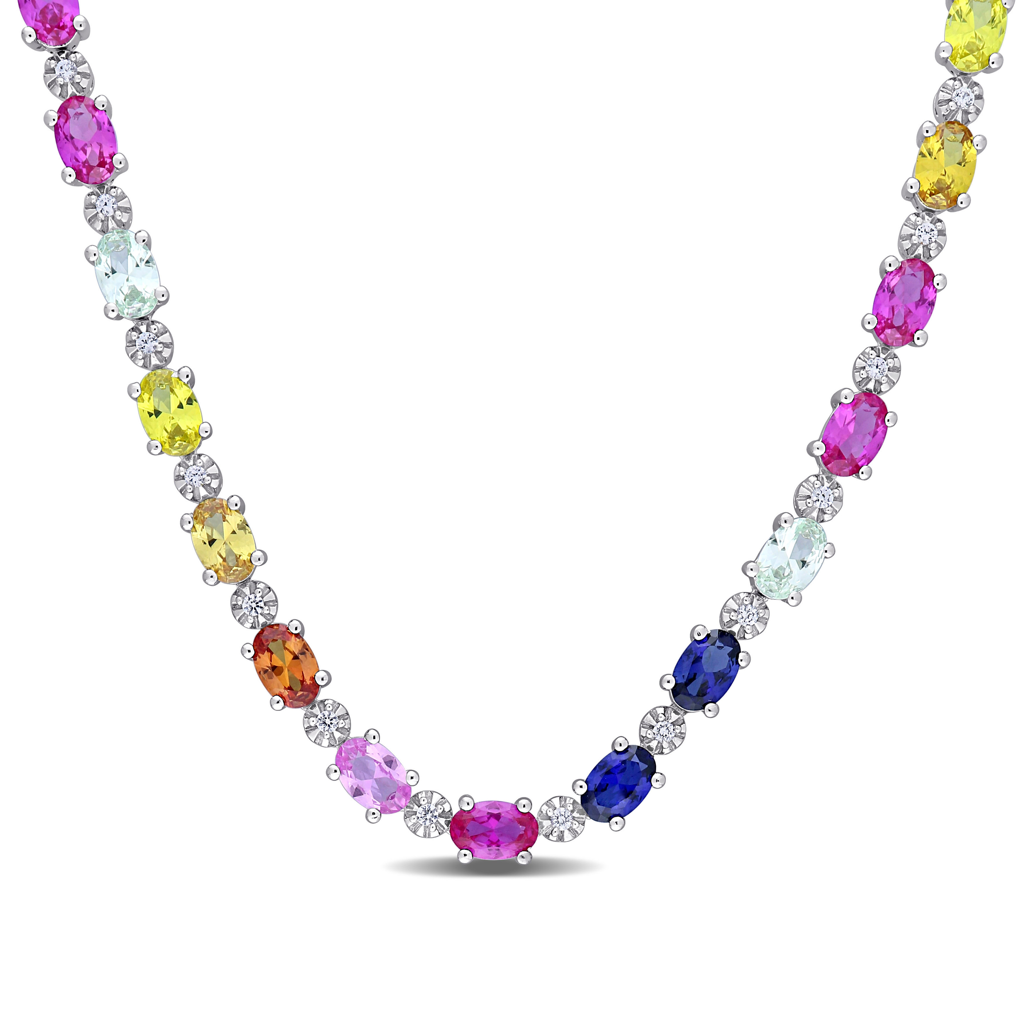 24 1/2 CT TGW Multi-Color Created Sapphire Tennis Necklace in Sterling Silver - 16 in.