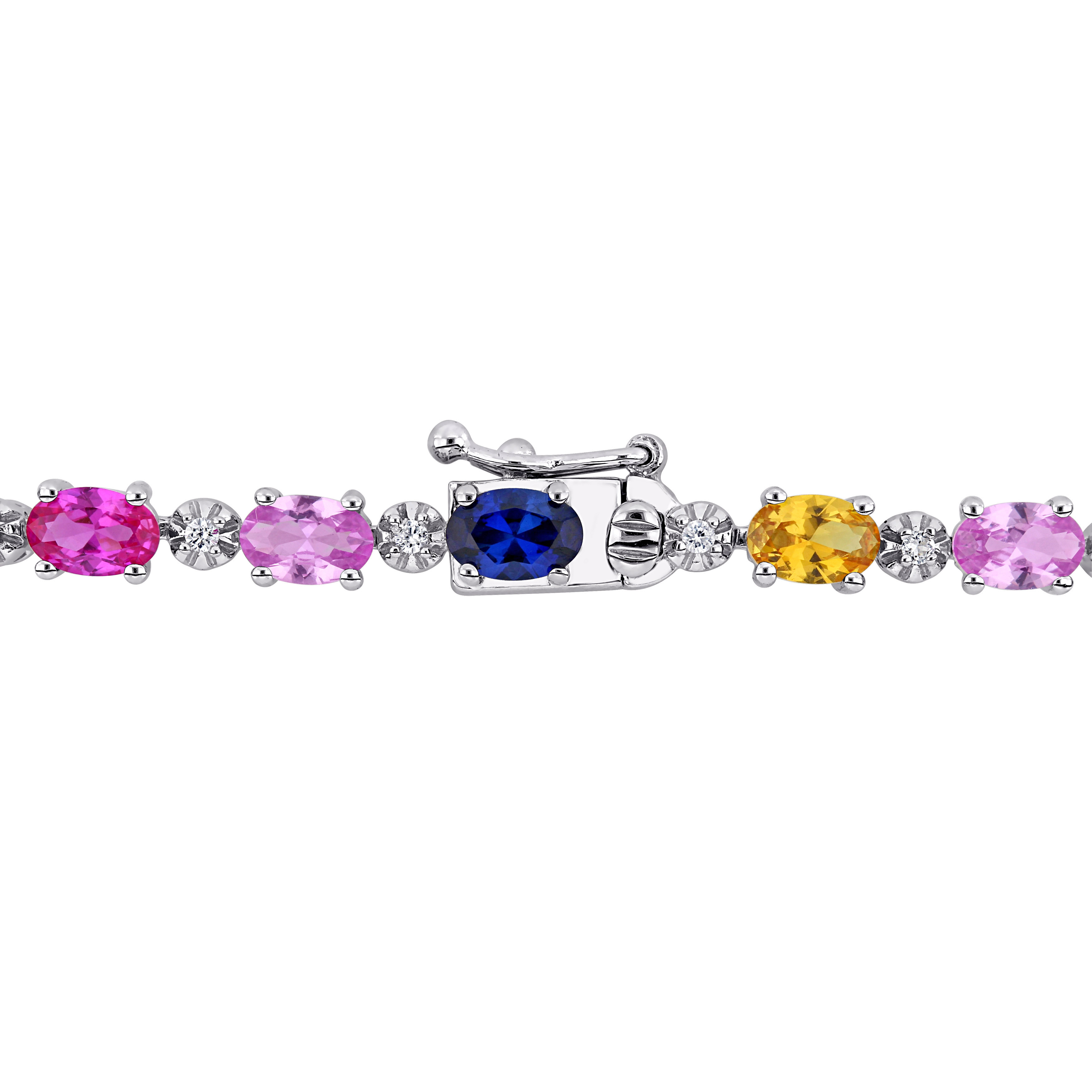 10 1/4 CT TGW Multi-Color Created Sapphire Tennis Bracelet in Sterling Silver - 7 in.