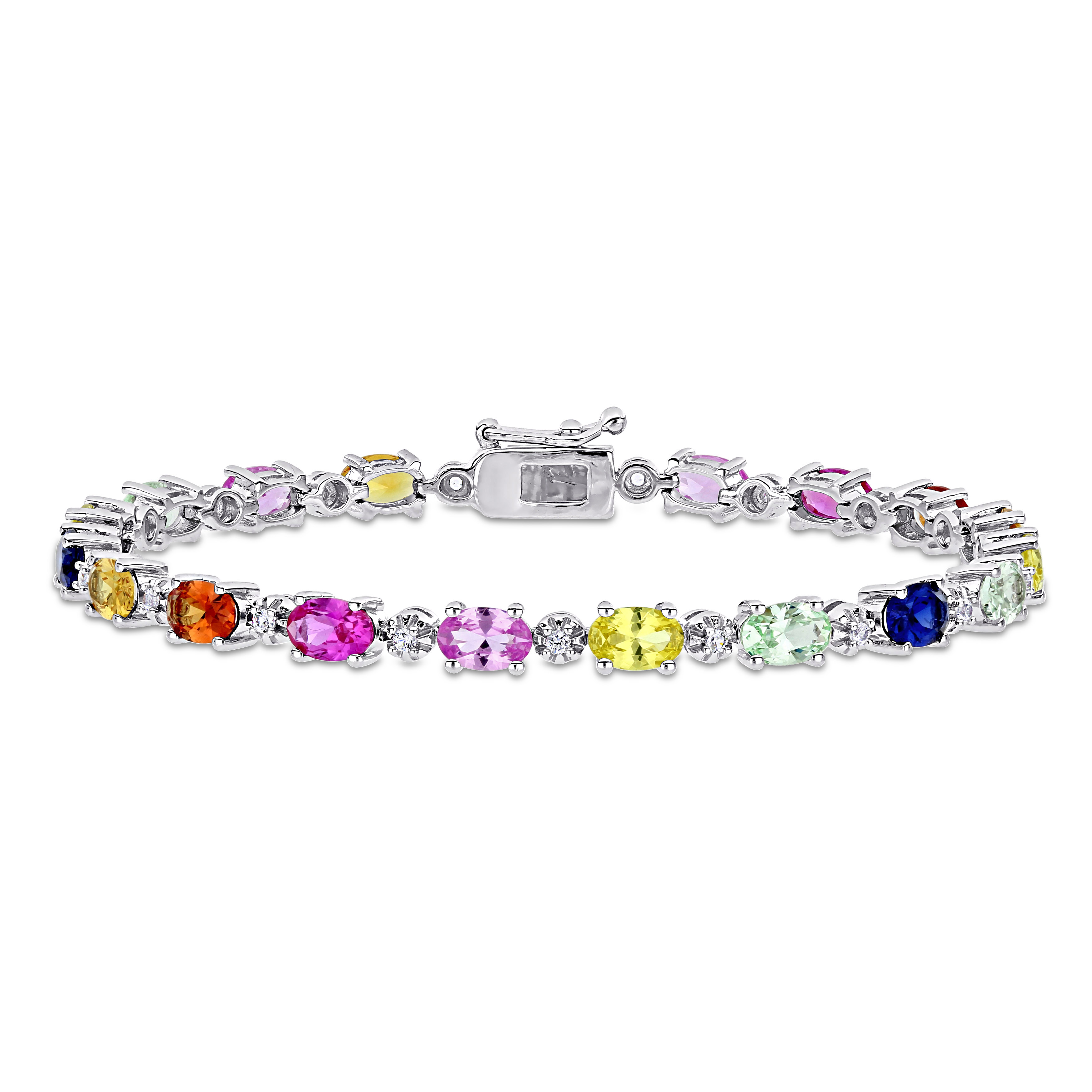 10 1/4 CT TGW Multi-Color Created Sapphire Tennis Bracelet in Sterling Silver - 7 in.