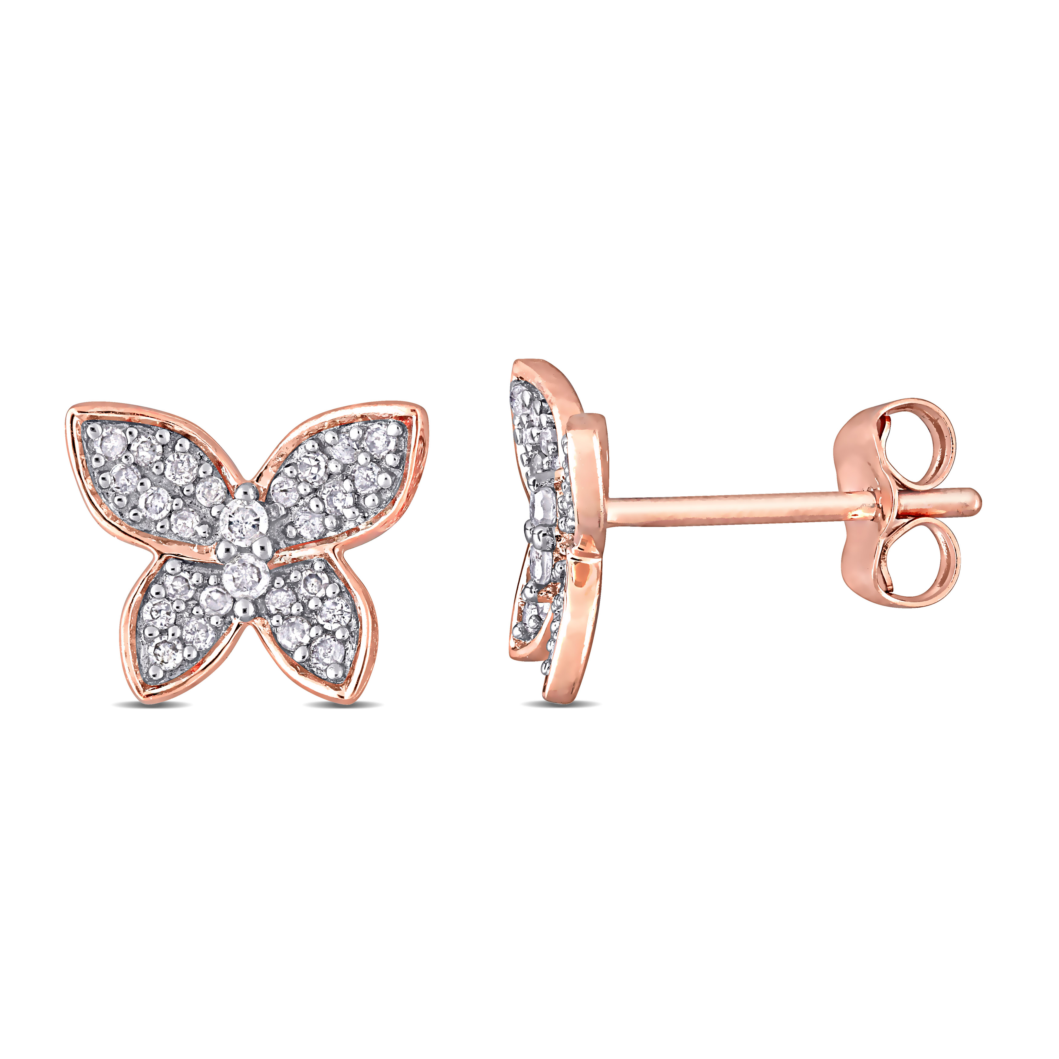 1/5 CT TDW Diamond Butterfly Stud Earrings in 10k Rose Gold
