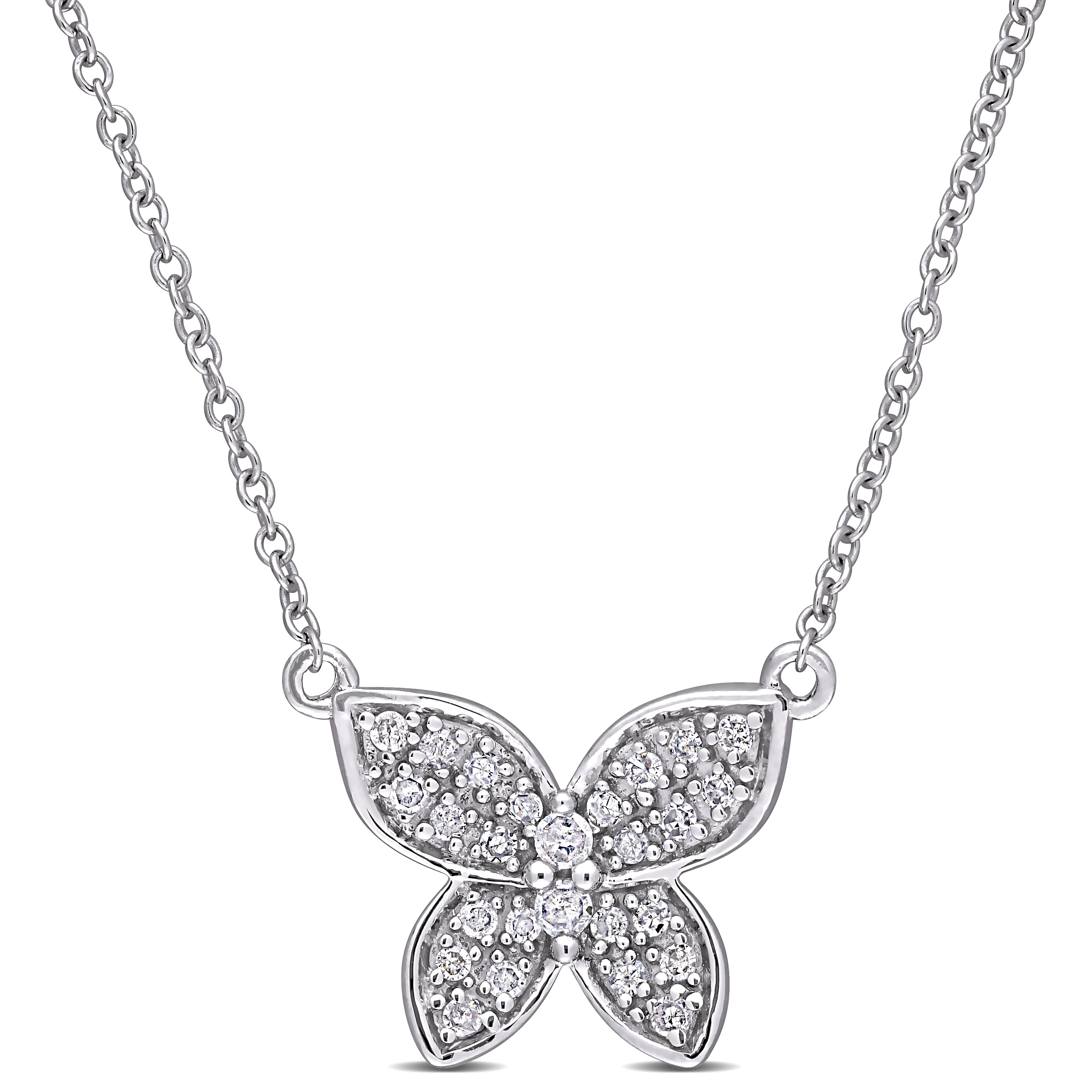 1/8 CT TDW Diamond Butterfly Pendant with Chain in 10k White Gold